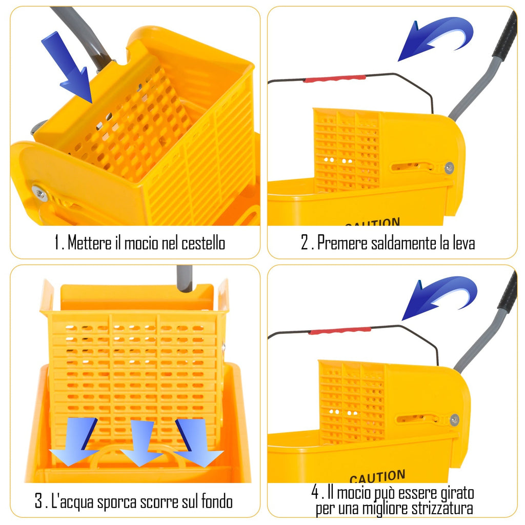 Easycomfort Carrello Secchio with Separatore Acqua e Strizzatore Rimovibile in PP, Giallo, 63 x 27 x 67cm