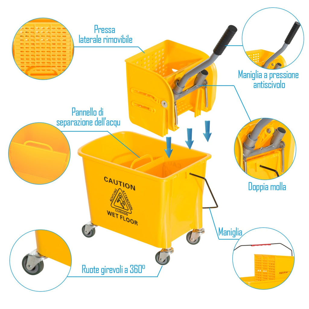 Easycomfort Carrello Secchio with Separatore Acqua e Strizzatore Rimovibile in PP, Giallo, 63 x 27 x 67cm