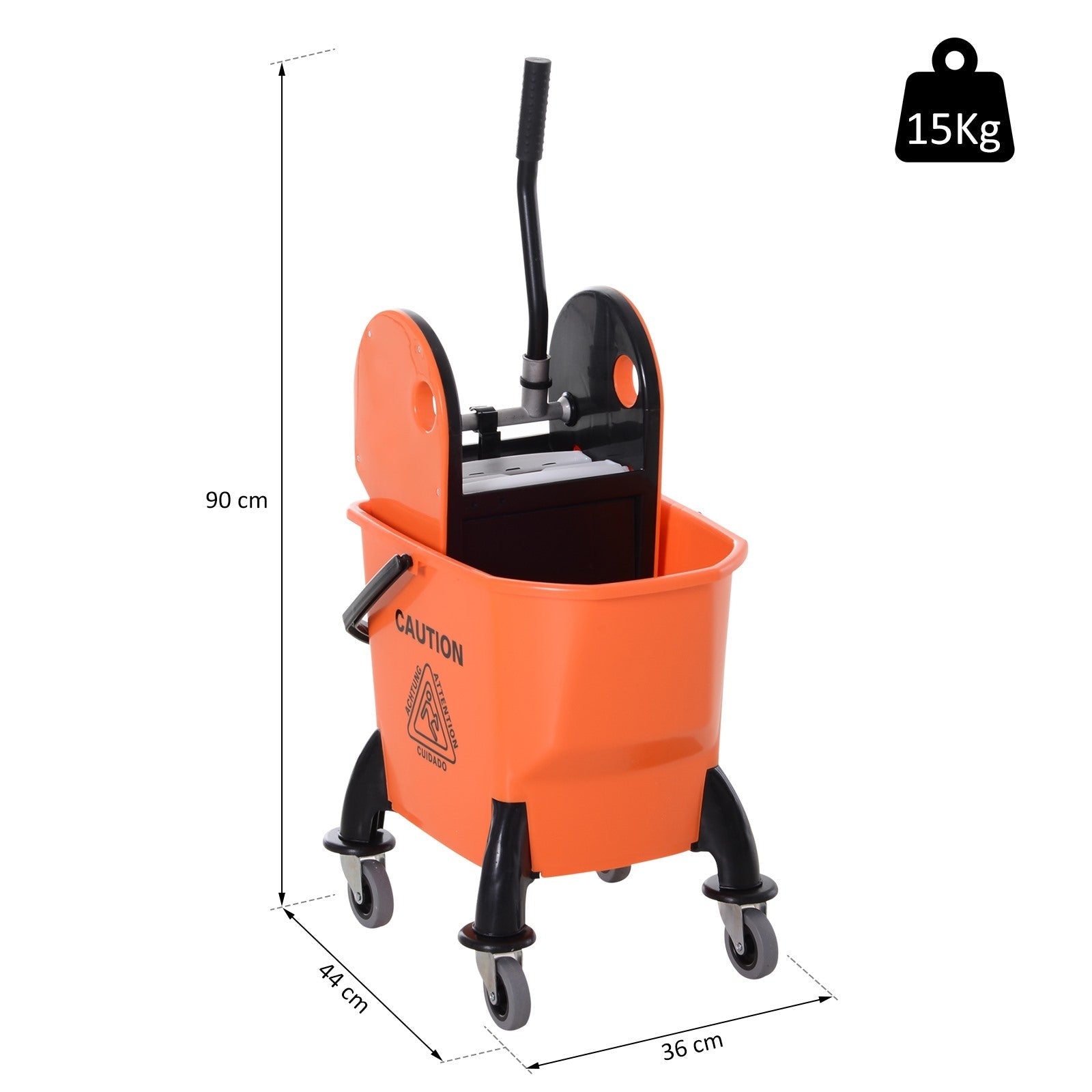 Easycomfort Carrello delle Pulizie Professionale Capacità 26L Strizzatore Rimovibile with Ruote 44 × 36 × 90cm Arancione