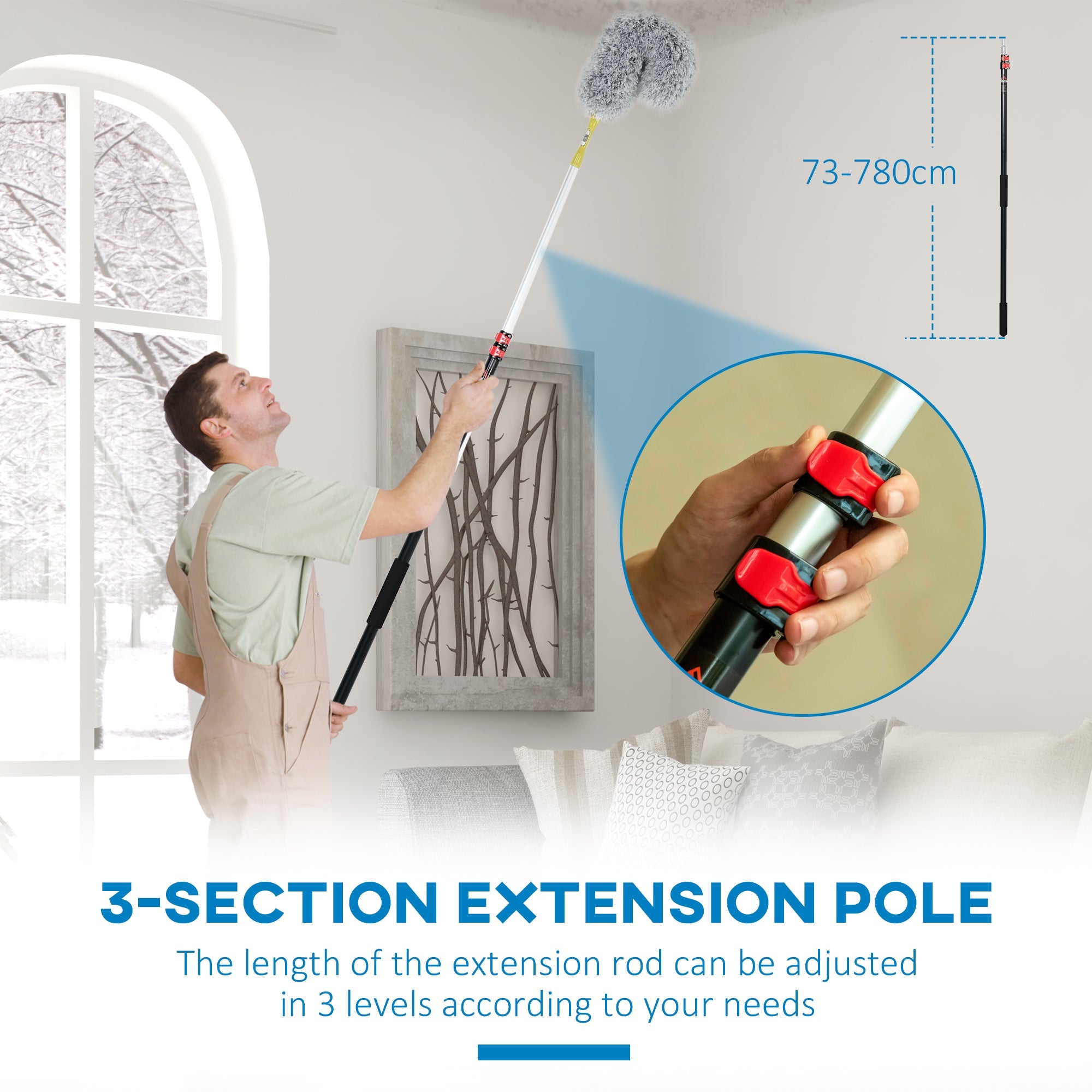 Easycomfort Kit per Pulizia della Casa with Asta, Spolverino per Ragnatele, Spolverino in Microfibra e Spolverino per Ventilatore