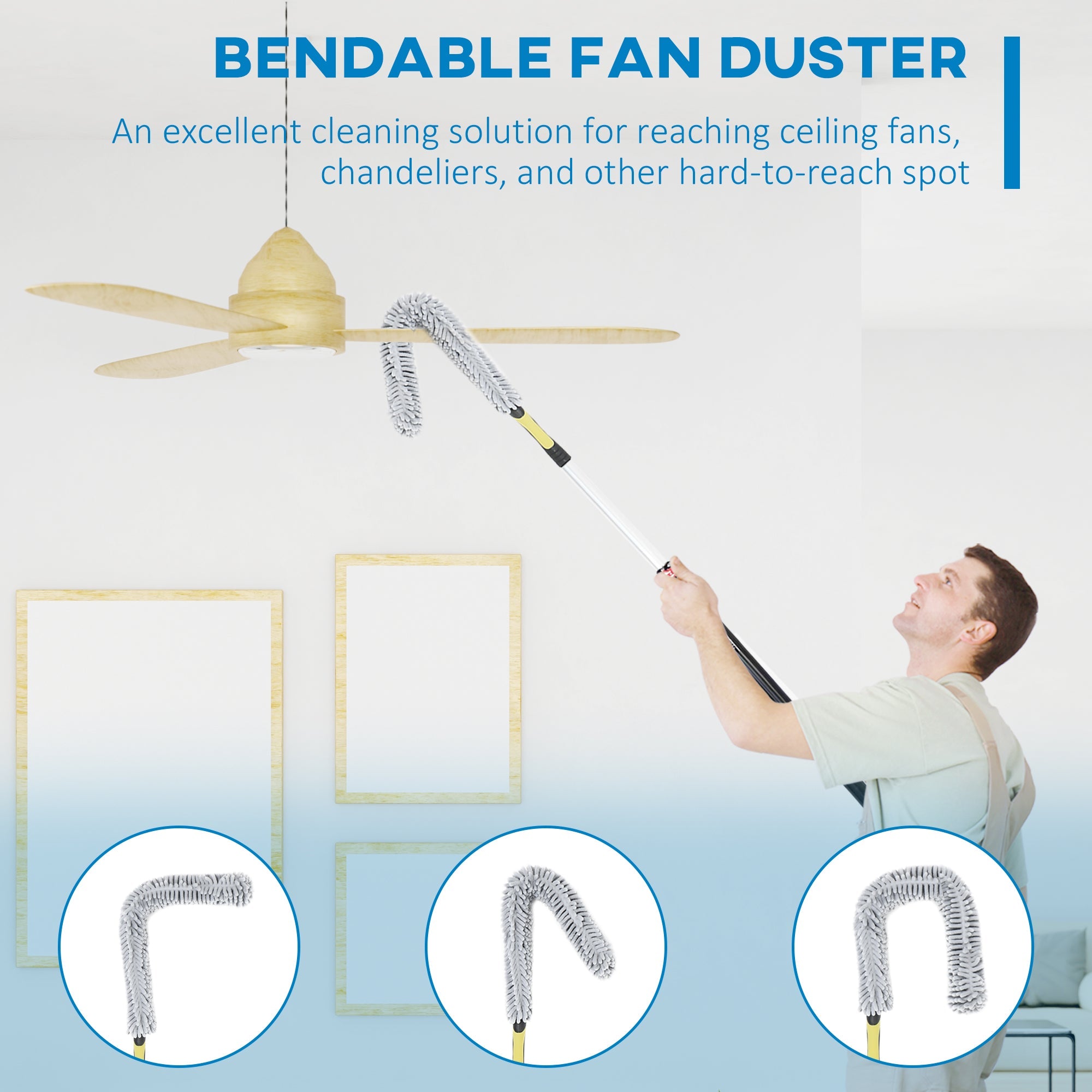 Easycomfort Kit per Pulizia della Casa with Asta, Spolverino per Ragnatele, Spolverino in Microfibra e Spolverino per Ventilatore
