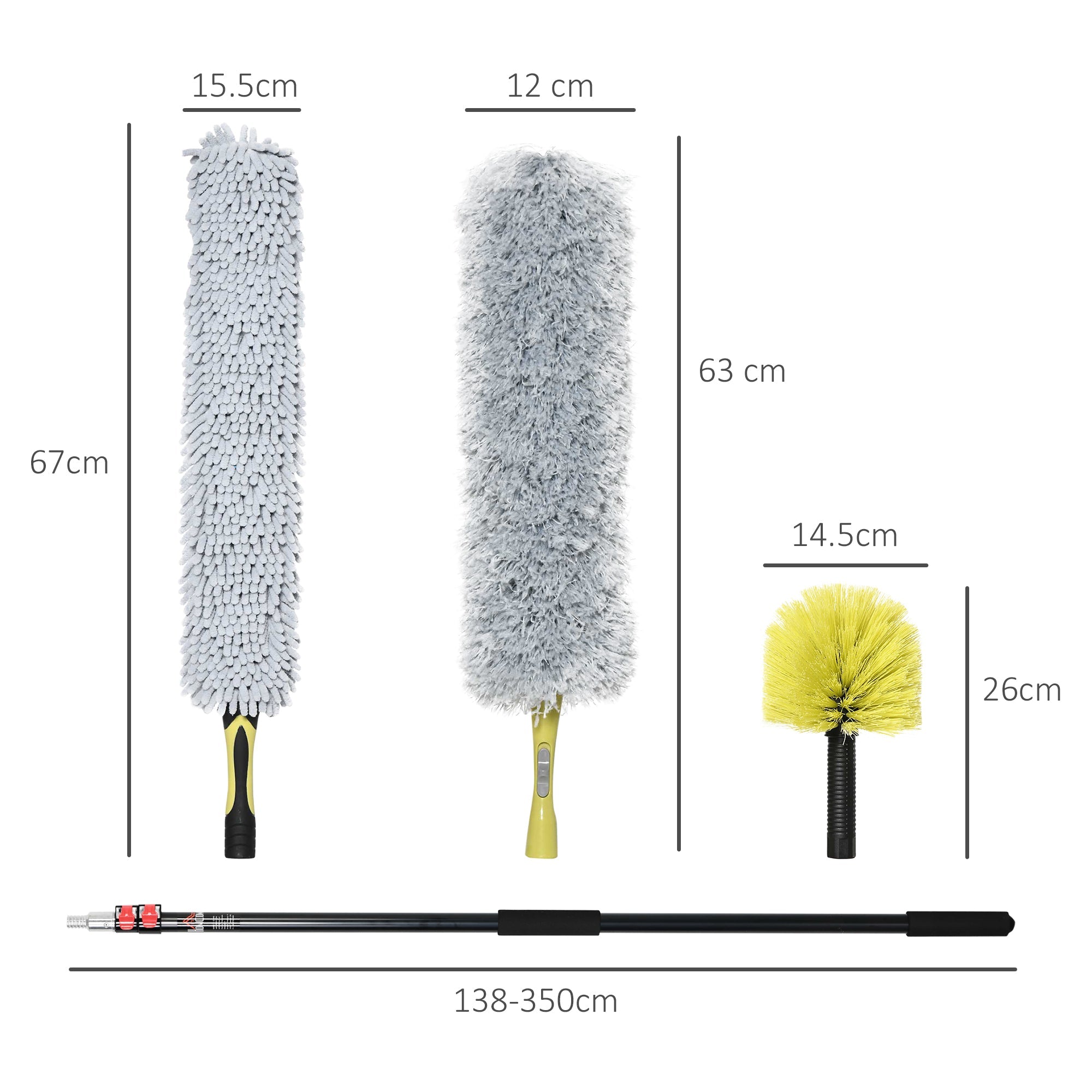 EasyComfort reinigingsset met telescopische steel en 3 borstels (4-delig)