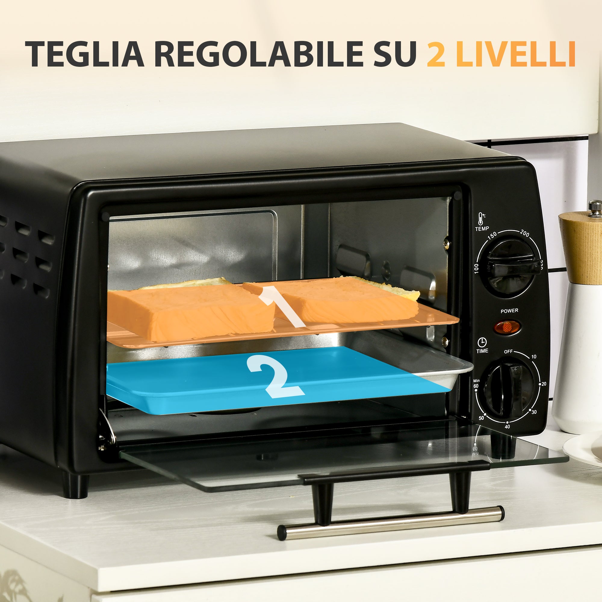 Easycomfort Fornetto Elettrico 10L da 750W with Temperatura Regolabile e Timer, 36.5x26x22 cm, black