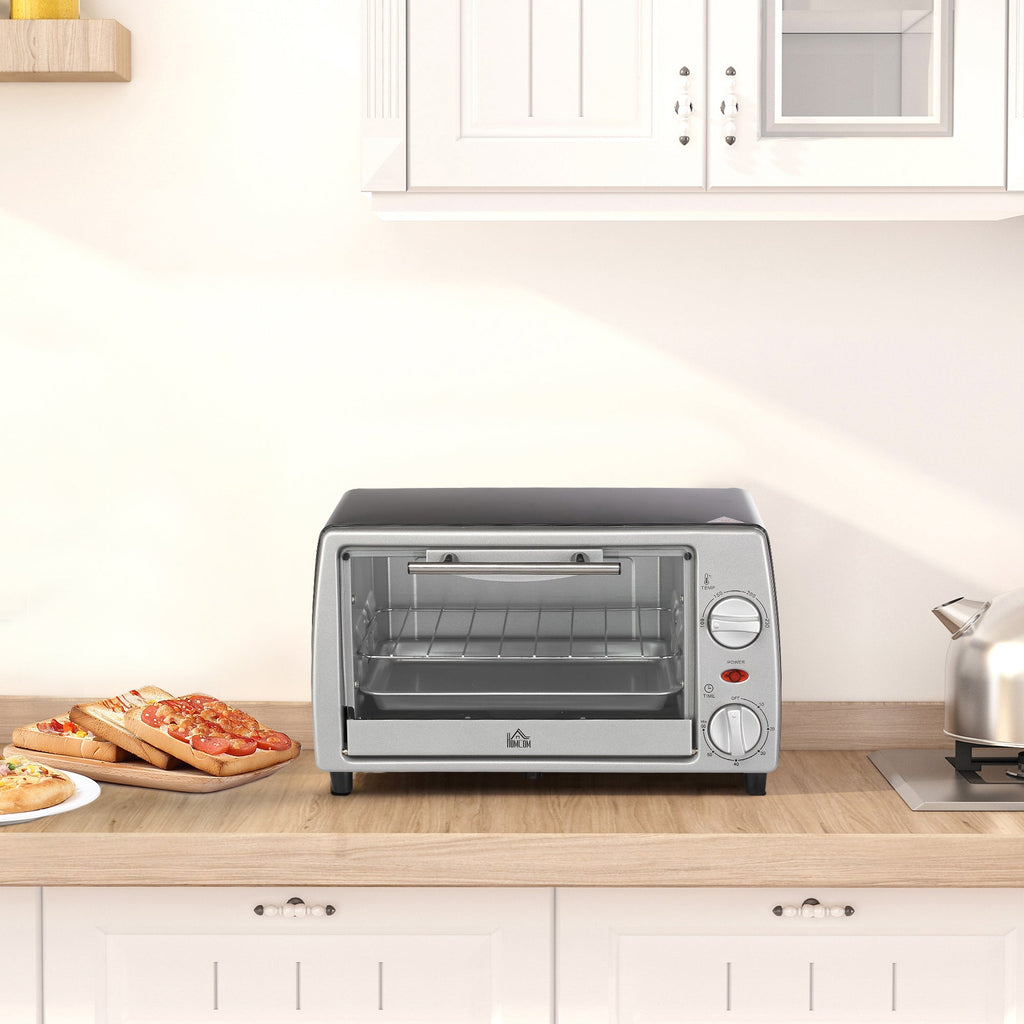 Easycomfort Fornetto Elettrico 10L Temperatura Regolabile e Timer, Griglia e Teglia Incluse, 750W, 36.5x26x22cm, Argento black