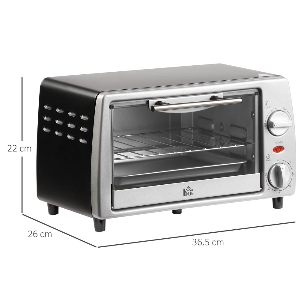 Easycomfort Fornetto Elettrico 10L Temperatura Regolabile e Timer, Griglia e Teglia Incluse, 750W, 36.5x26x22cm, Argento black