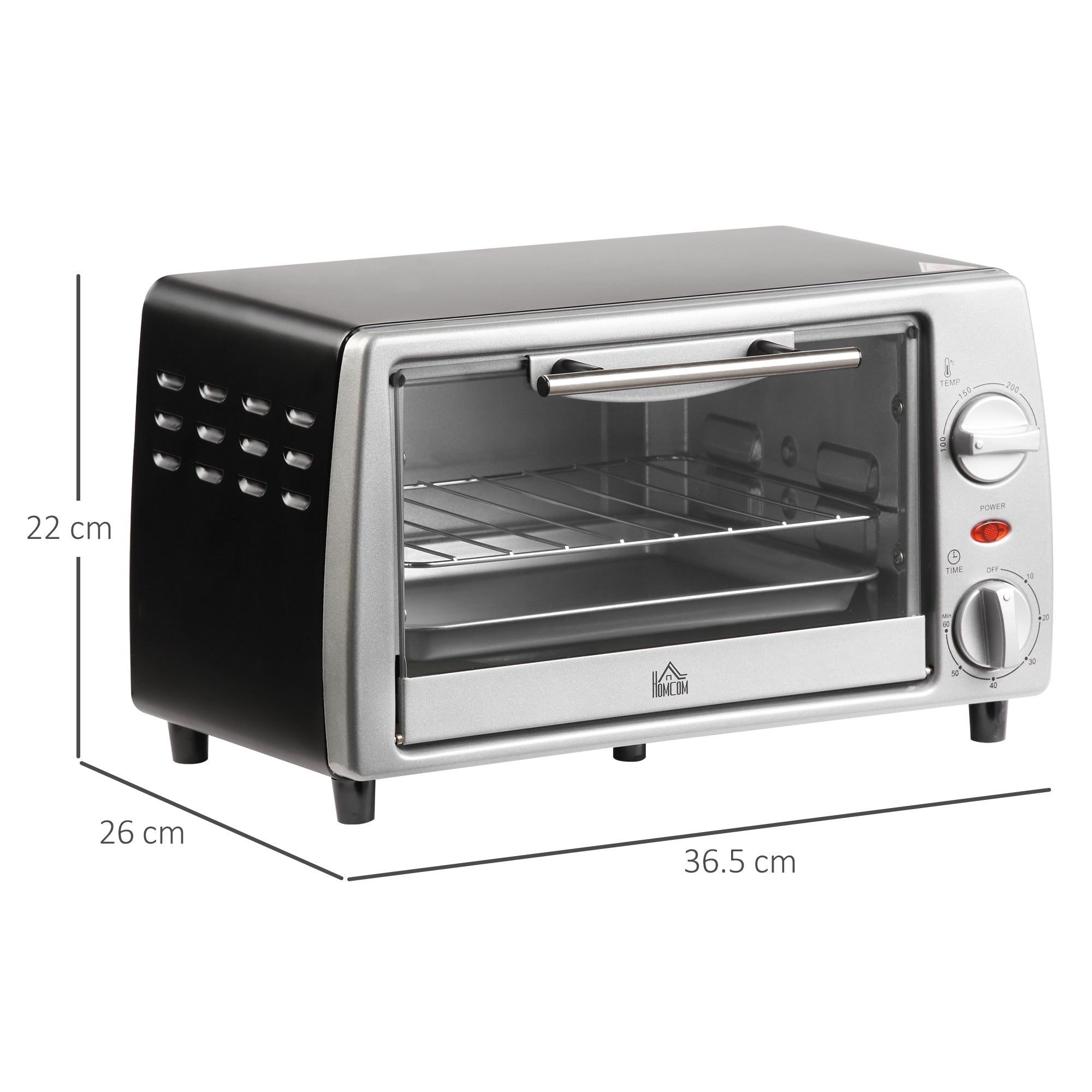Easycomfort Fornetto Elettrico 10L Temperatura Regolabile e Timer, Griglia e Teglia Incluse, 750W, 36.5x26x22cm, Argento black