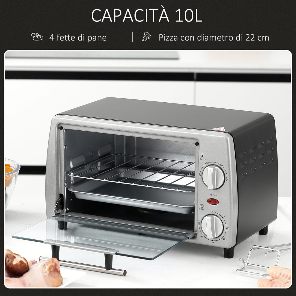 Easycomfort Fornetto Elettrico 10L Temperatura Regolabile e Timer, Griglia e Teglia Incluse, 750W, 36.5x26x22cm, Argento black