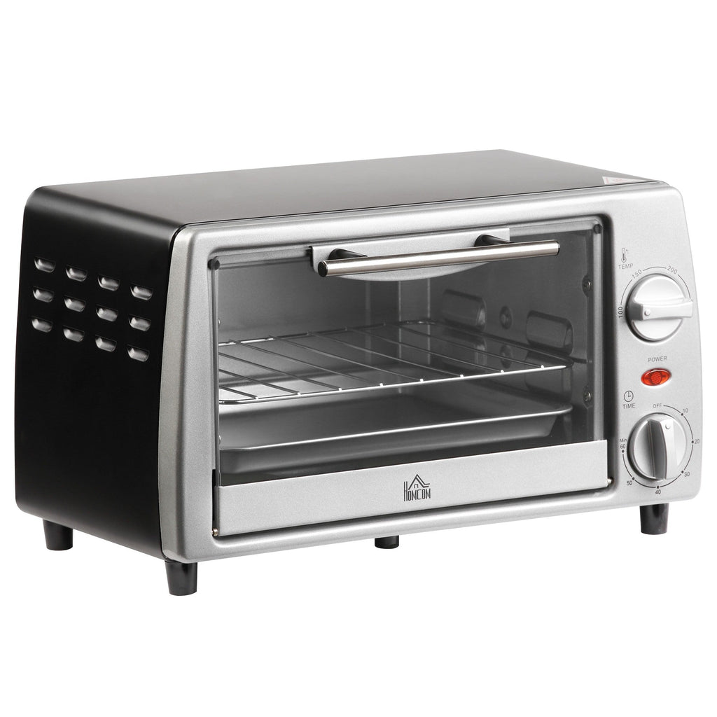 Easycomfort Fornetto Elettrico 10L Temperatura Regolabile e Timer, Griglia e Teglia Incluse, 750W, 36.5x26x22cm, Argento black