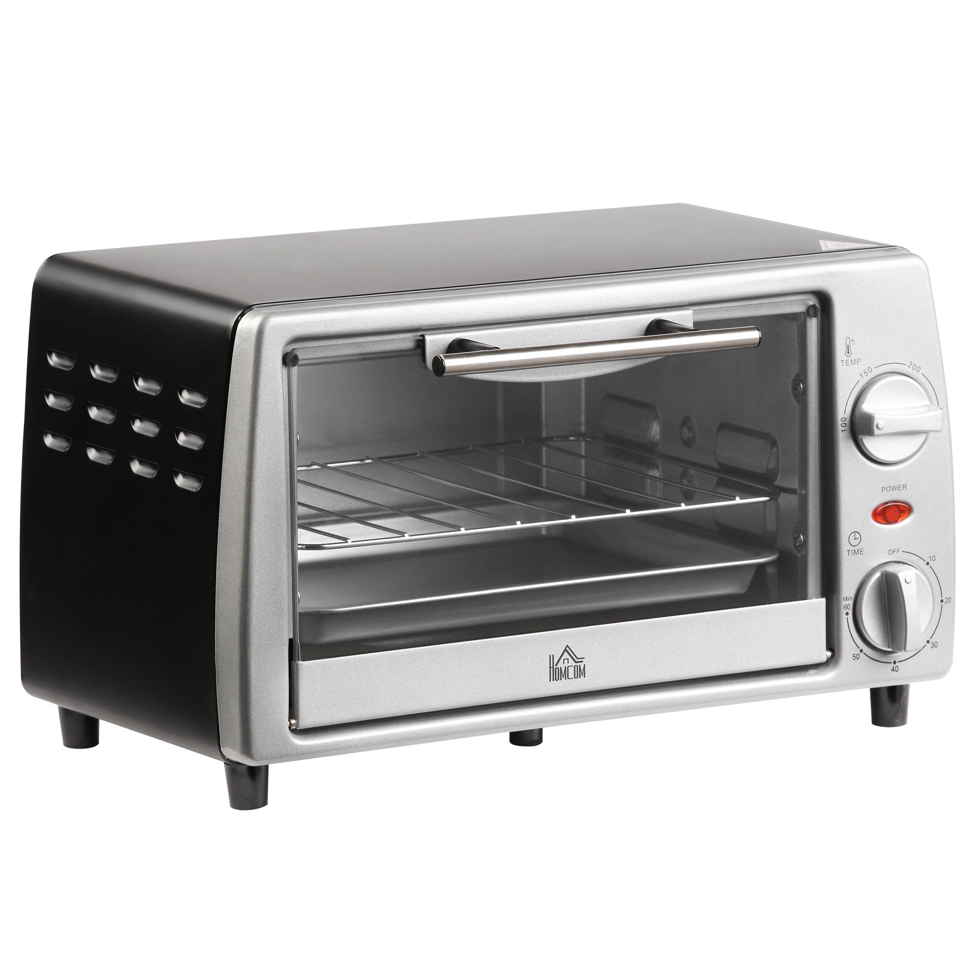 Easycomfort Fornetto Elettrico 10L Temperatura Regolabile e Timer, Griglia e Teglia Incluse, 750W, 36.5x26x22cm, Argento black