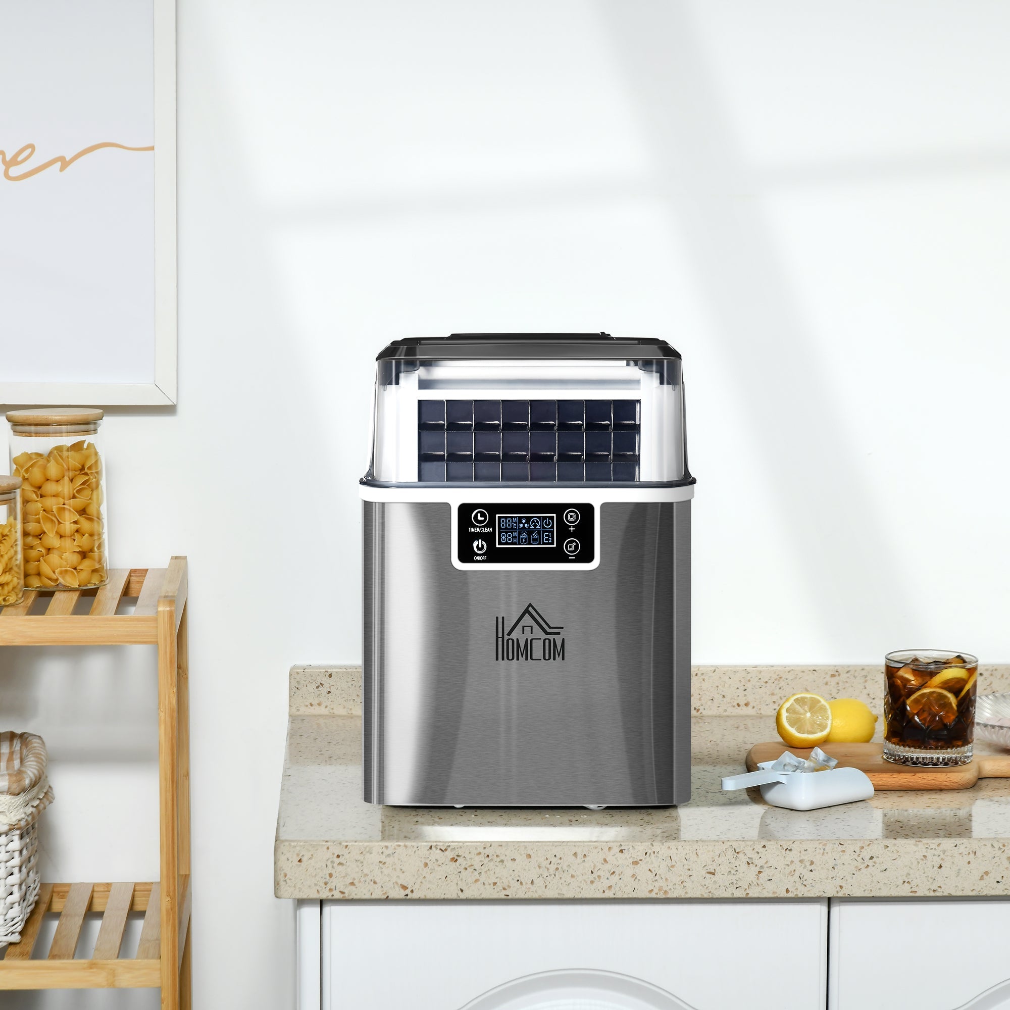 Easycomfort Macchina Ghiaccio 20kg in 24 Ore, 24 Cubetti in 14-18 Minuti with Dimensione Regolabile, Serbatoio 3.2L e Sistema Autopulente, Argento