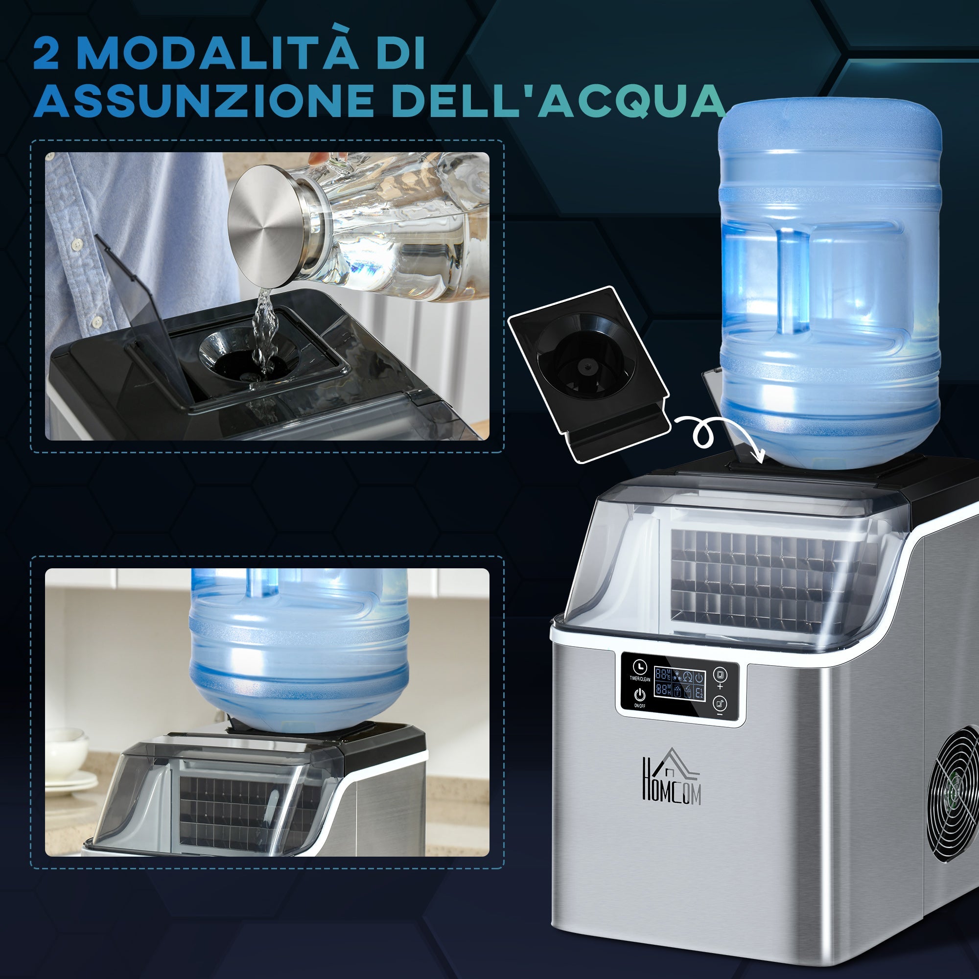 Easycomfort Macchina Ghiaccio 20kg in 24 Ore, 24 Cubetti in 14-18 Minuti with Dimensione Regolabile, Serbatoio 3.2L e Sistema Autopulente, Argento