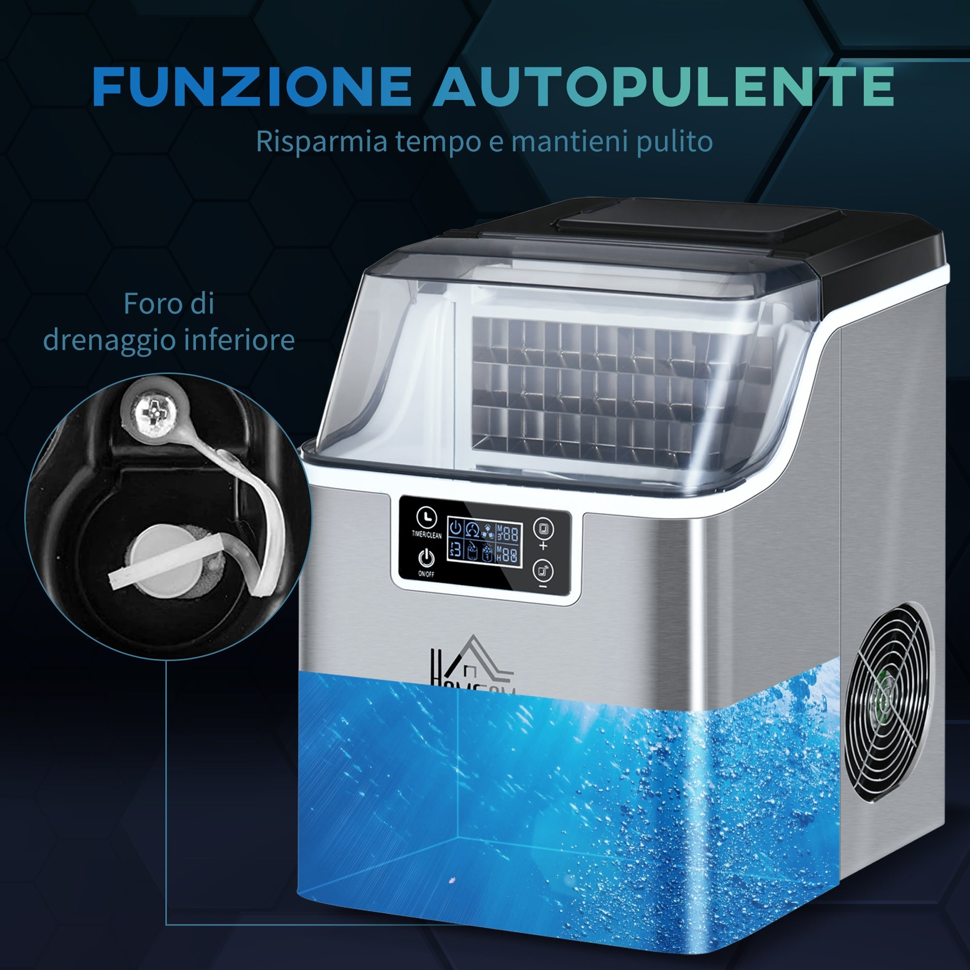 Easycomfort Macchina Ghiaccio 20kg in 24 Ore, 24 Cubetti in 14-18 Minuti with Dimensione Regolabile, Serbatoio 3.2L e Sistema Autopulente, Argento