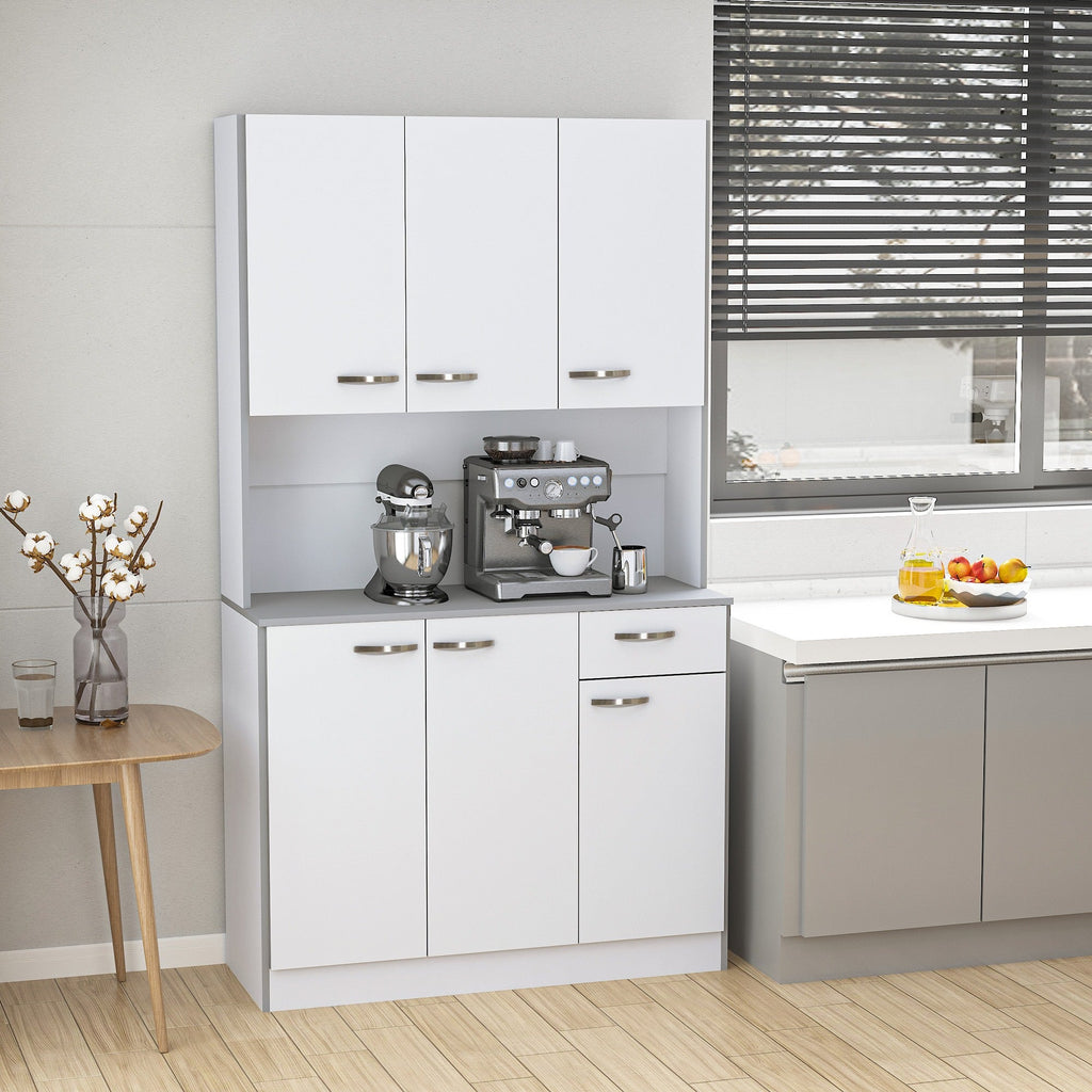 Easycomfort Credenza Alta da Cucina with Cassetti e Armadietti, in Legno, 101x39x180 cm, white e Grigio
