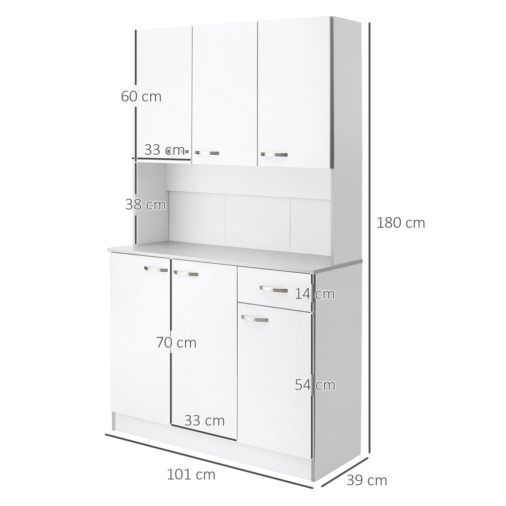 Easycomfort Credenza Alta da Cucina with Cassetti e Armadietti, in Legno, 101x39x180 cm, white e Grigio