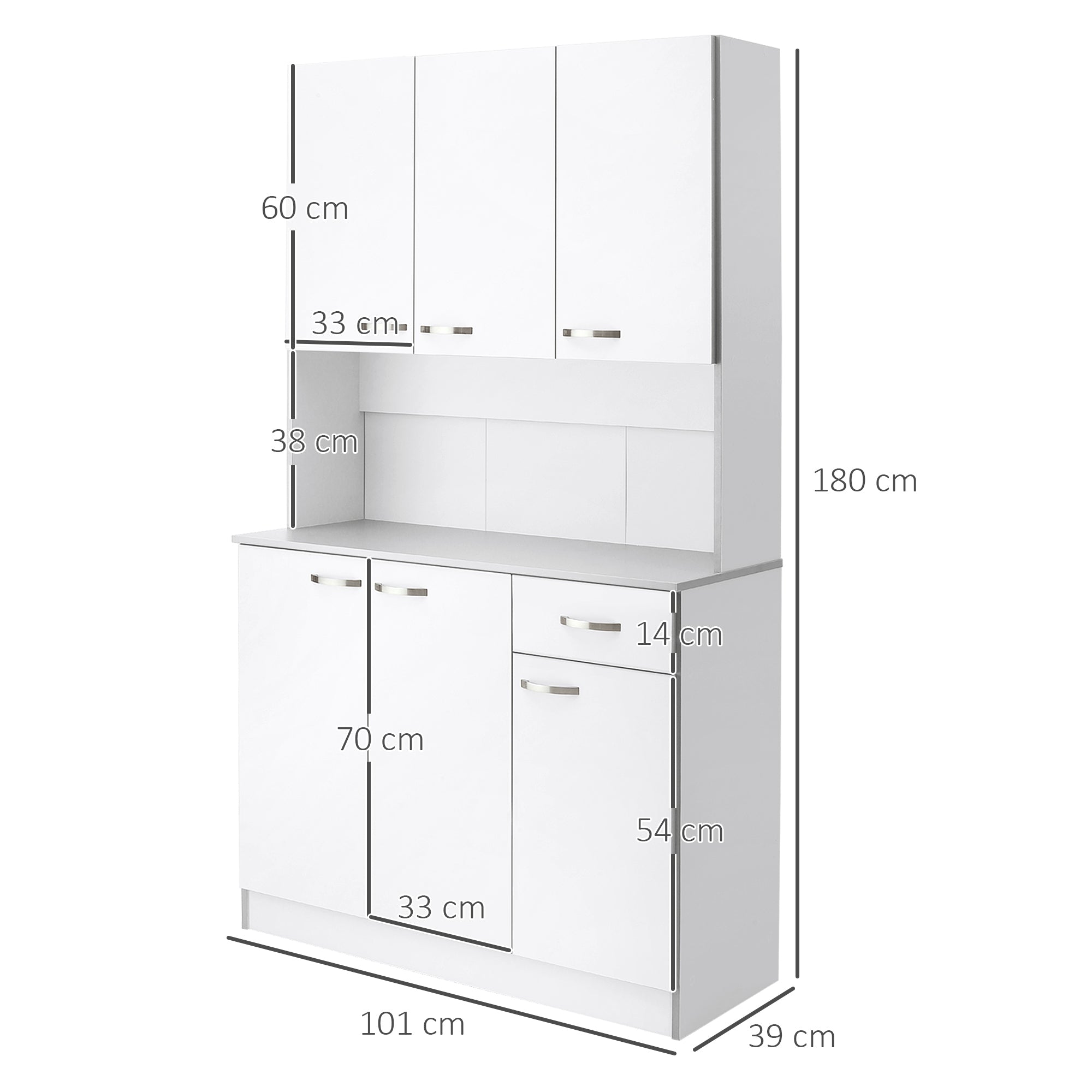 Easycomfort Credenza Alta da Cucina with Cassetti e Armadietti, in Legno, 101x39x180 cm, white e Grigio