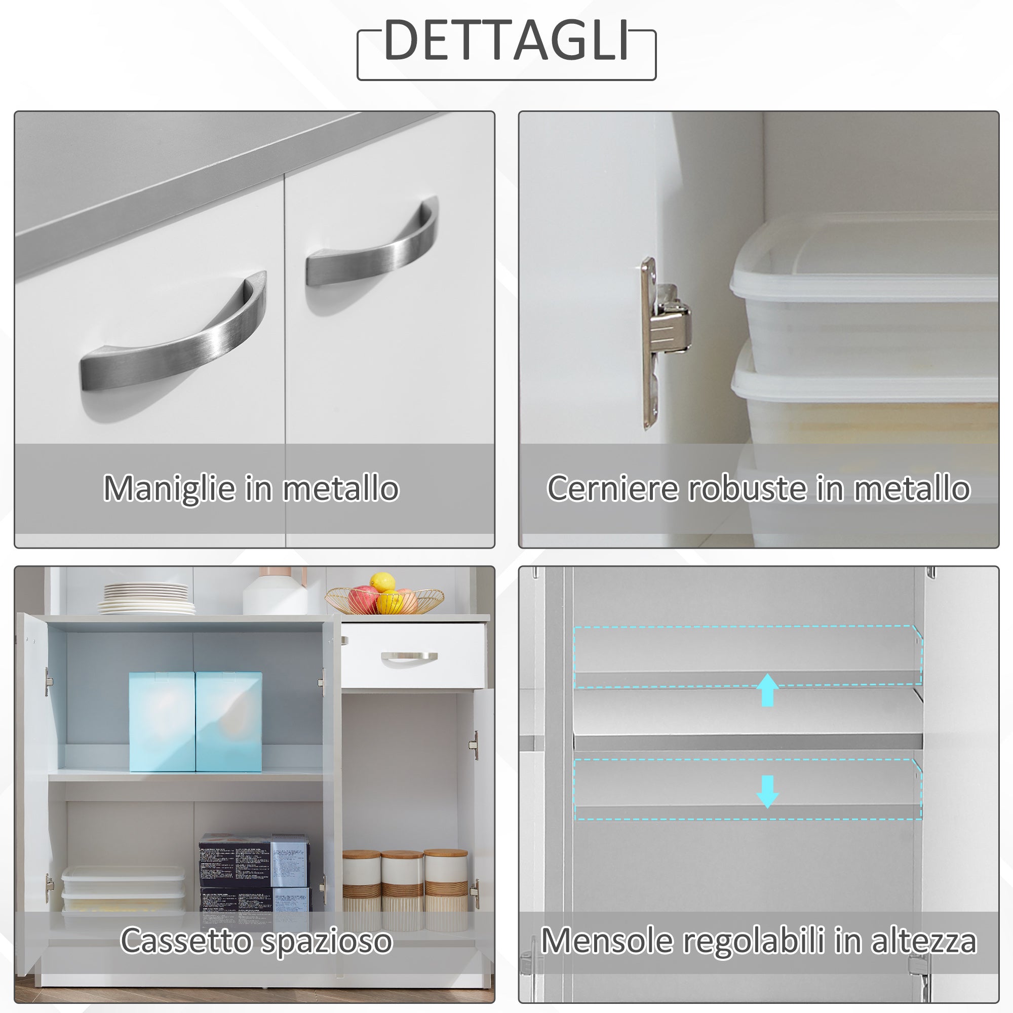 Easycomfort Credenza Alta da Cucina with Cassetti e Armadietti, in Legno, 101x39x180 cm, white e Grigio