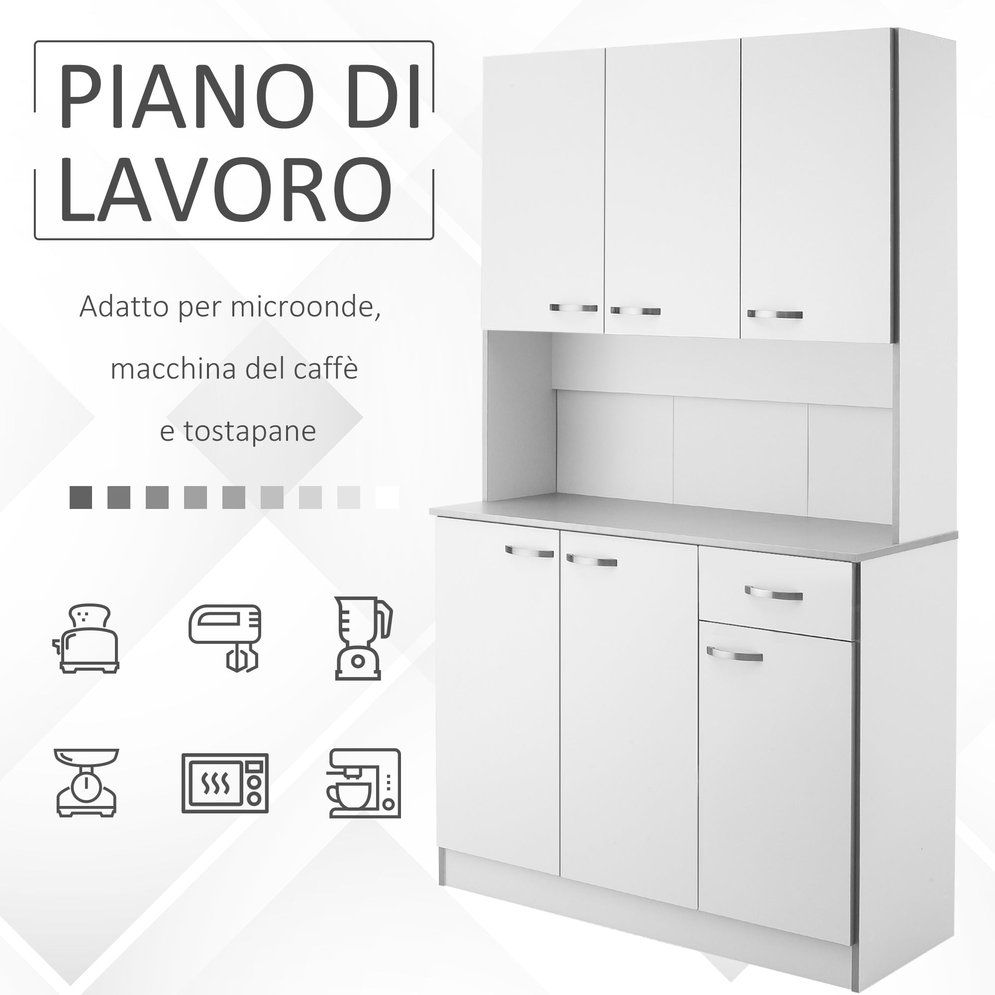 Easycomfort Credenza Alta da Cucina with Cassetti e Armadietti, in Legno, 101x39x180 cm, white e Grigio