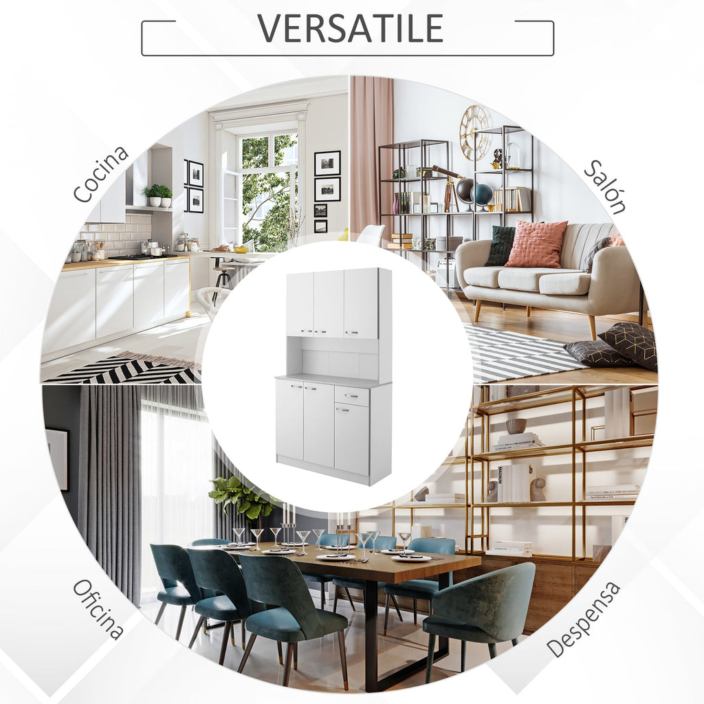 Easycomfort Credenza Alta da Cucina with Cassetti e Armadietti, in Legno, 101x39x180 cm, white e Grigio