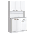 Easycomfort Credenza Alta da Cucina with Cassetti e Armadietti, in Legno, 101x39x180 cm, white e Grigio