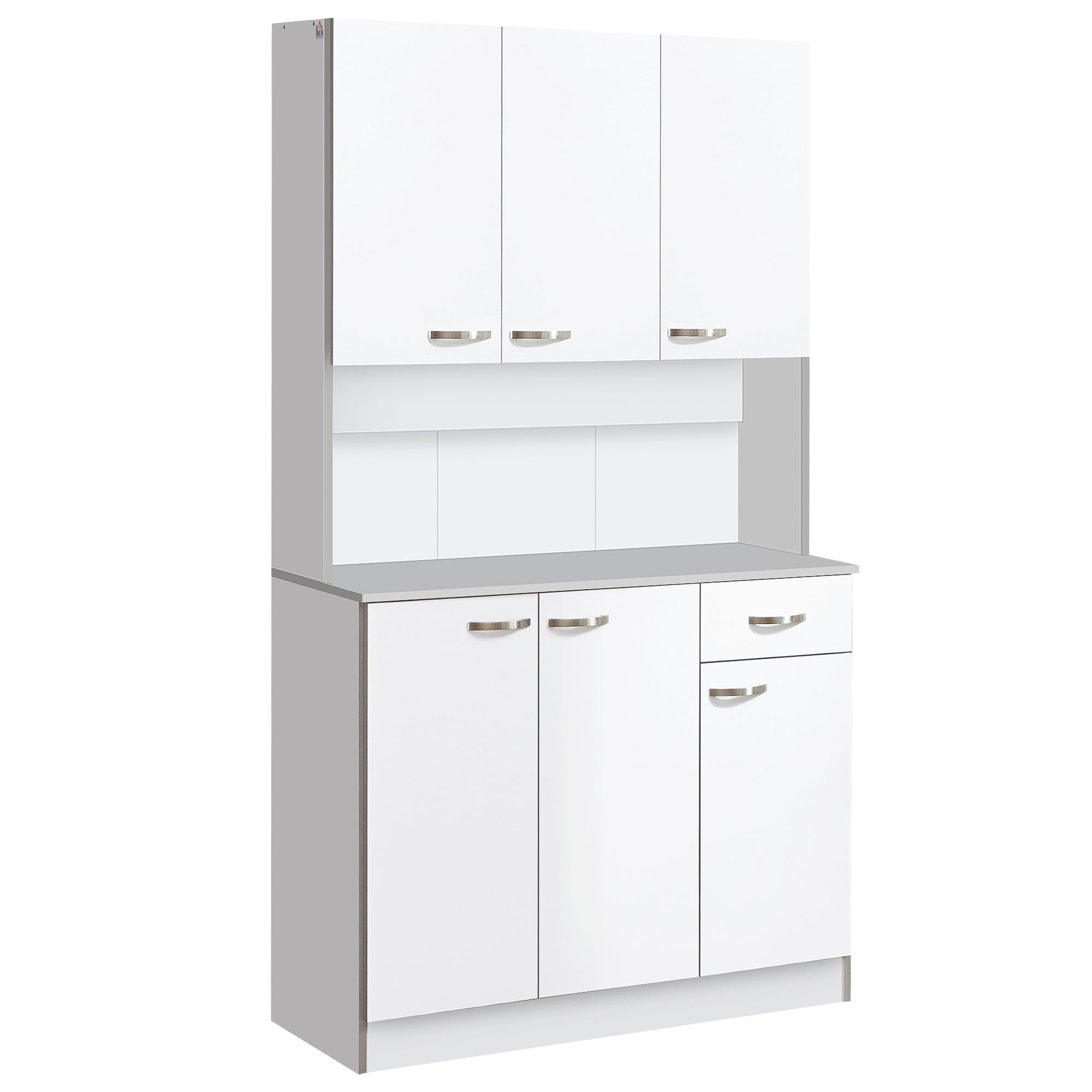 Easycomfort Credenza Alta da Cucina with Cassetti e Armadietti, in Legno, 101x39x180 cm, white e Grigio