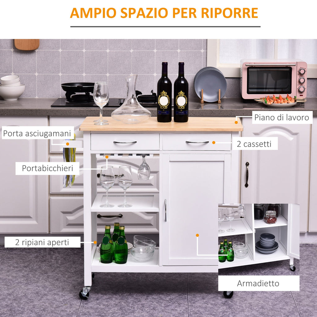 Easycomfort Carrello da Cucina Classico with Cassetti e Ruote in Legno Salvaspazio 89x40x84cm