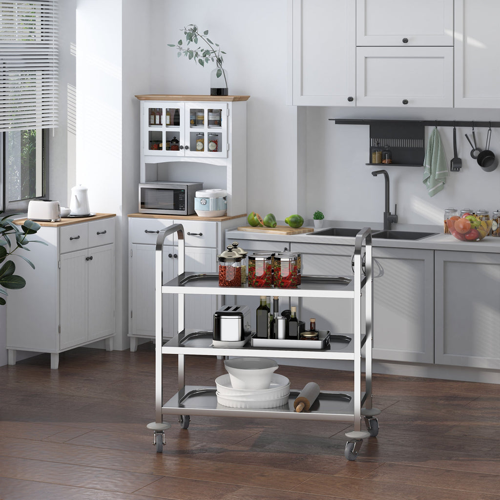 Easycomfort Carrello da Cucina 3 Ripiani Aperti 4 Ruote Omnidirezionali with 2 Freni Cuscinetti Anti-Collisione in Acciaio Inossidabile 430 Argento 85x45x90cm