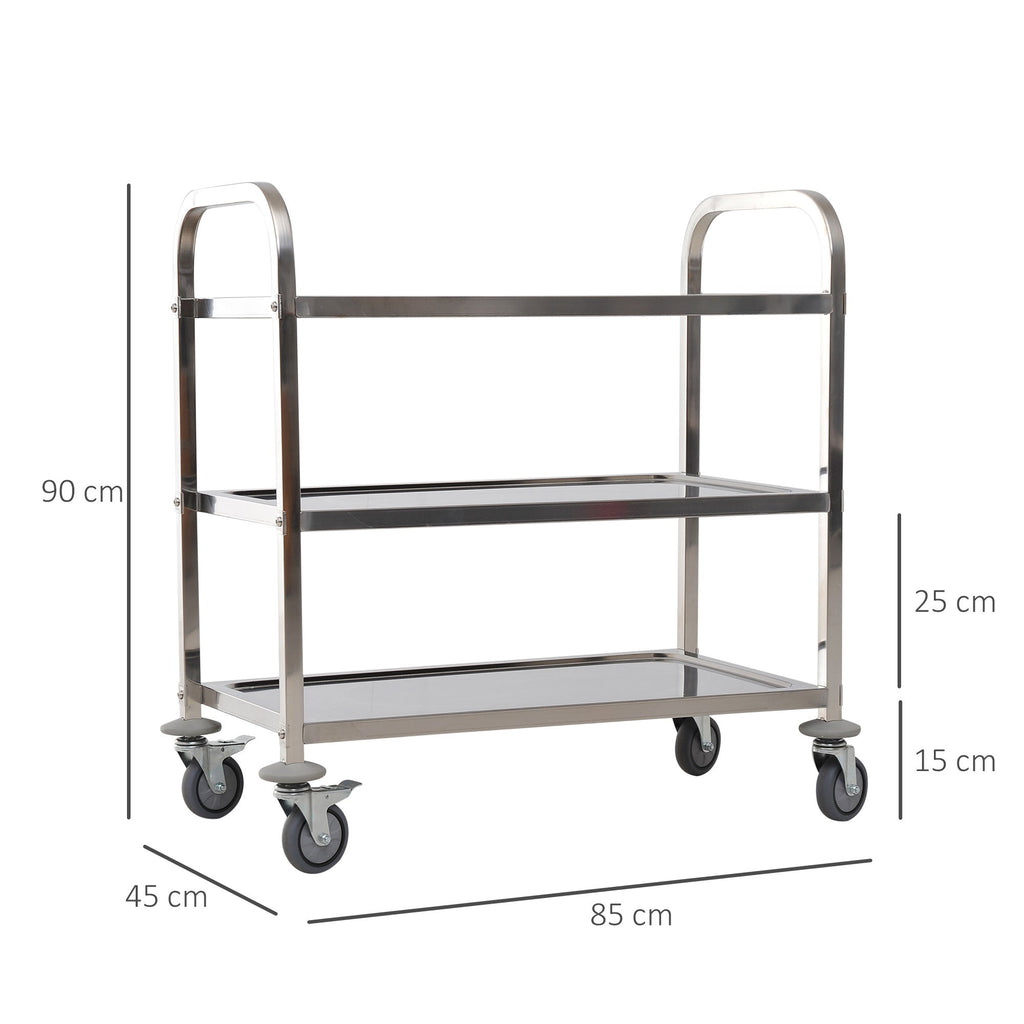 Easycomfort Carrello da Cucina 3 Ripiani Aperti 4 Ruote Omnidirezionali with 2 Freni Cuscinetti Anti-Collisione in Acciaio Inossidabile 430 Argento 85x45x90cm