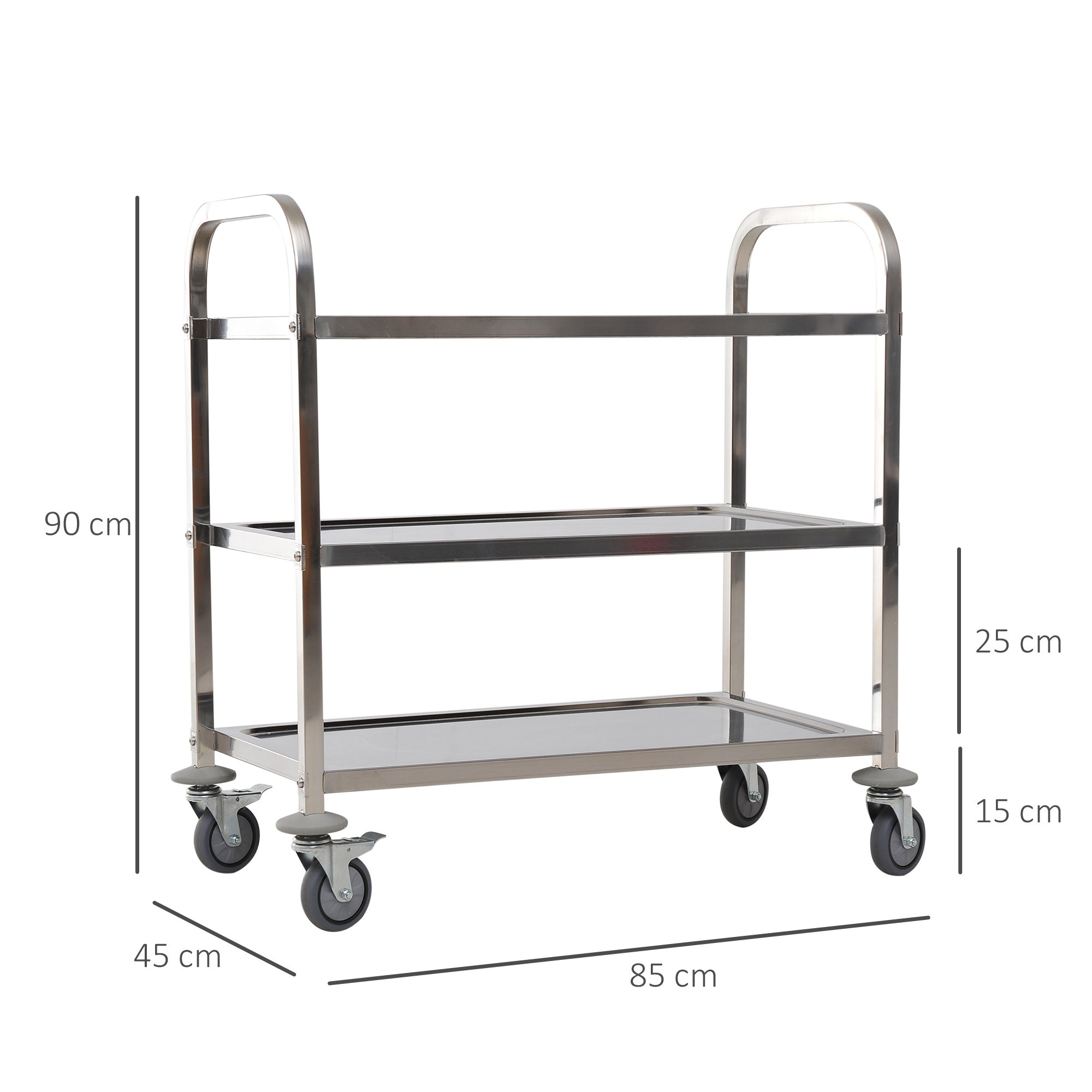 Easycomfort Carrello da Cucina 3 Ripiani Aperti 4 Ruote Omnidirezionali with 2 Freni Cuscinetti Anti-Collisione in Acciaio Inossidabile 430 Argento 85x45x90cm