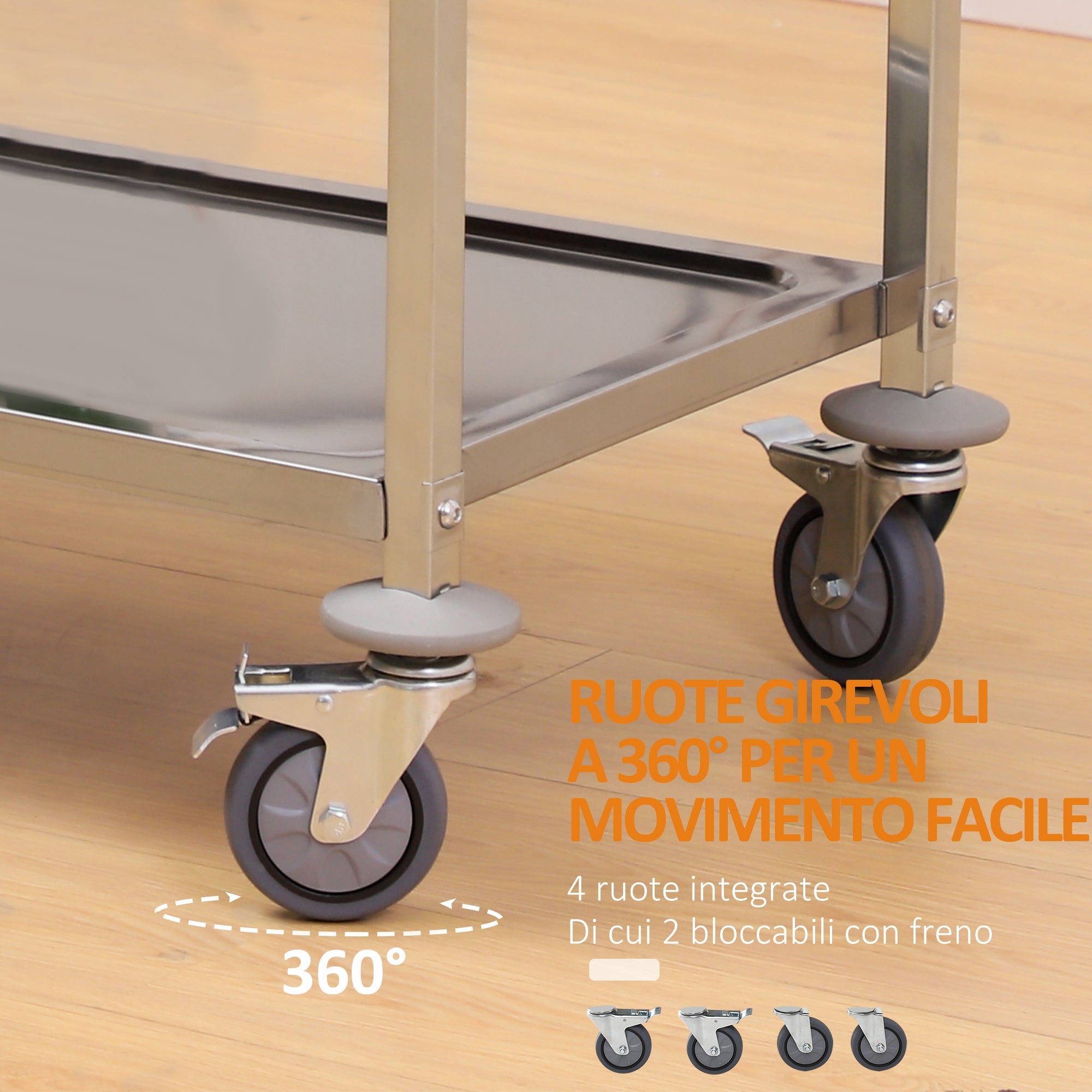Easycomfort Carrello da Cucina 3 Ripiani Aperti 4 Ruote Omnidirezionali with 2 Freni Cuscinetti Anti-Collisione in Acciaio Inossidabile 430 Argento 85x45x90cm