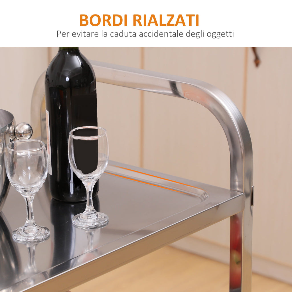 Easycomfort Carrello da Cucina 3 Ripiani Aperti 4 Ruote Omnidirezionali with 2 Freni Cuscinetti Anti-Collisione in Acciaio Inossidabile 430 Argento 85x45x90cm