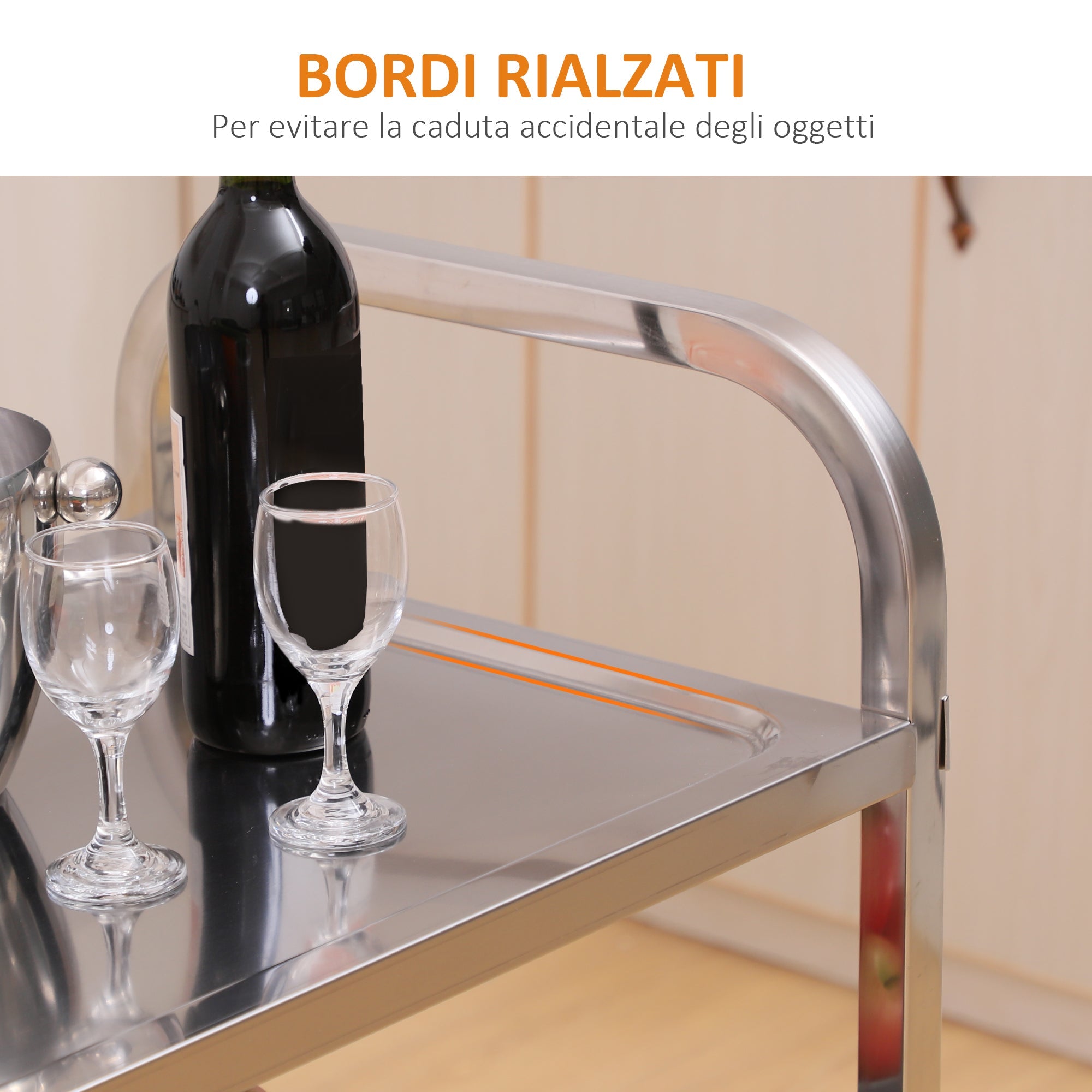 Easycomfort Carrello da Cucina 3 Ripiani Aperti 4 Ruote Omnidirezionali with 2 Freni Cuscinetti Anti-Collisione in Acciaio Inossidabile 430 Argento 85x45x90cm