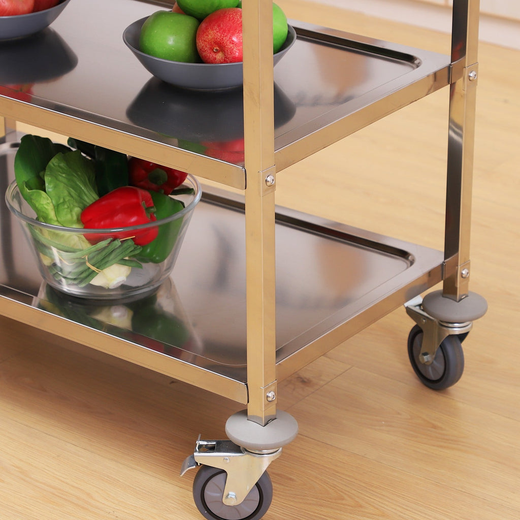 Easycomfort Carrello da Cucina 3 Ripiani Aperti 4 Ruote Omnidirezionali with 2 Freni Cuscinetti Anti-Collisione in Acciaio Inossidabile 430 Argento 85x45x90cm