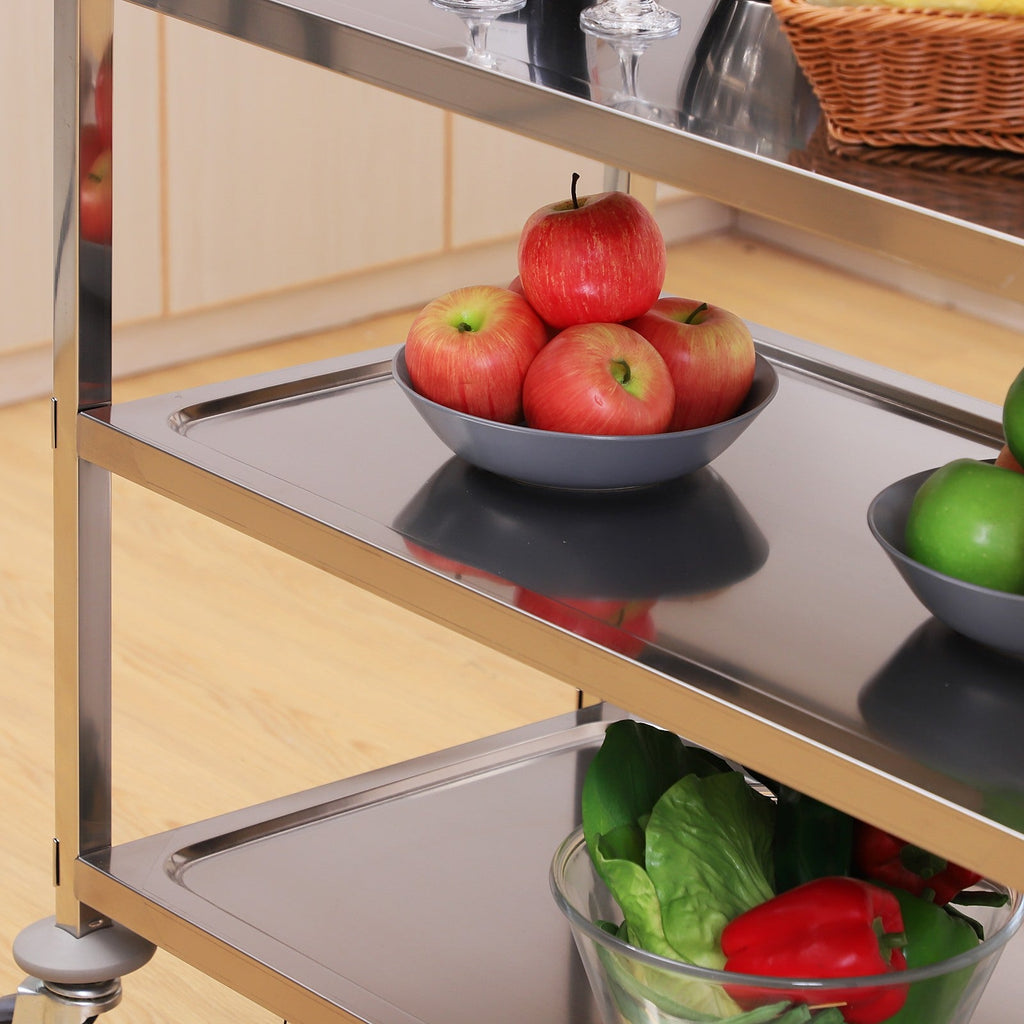 Easycomfort Carrello da Cucina 3 Ripiani Aperti 4 Ruote Omnidirezionali with 2 Freni Cuscinetti Anti-Collisione in Acciaio Inossidabile 430 Argento 85x45x90cm