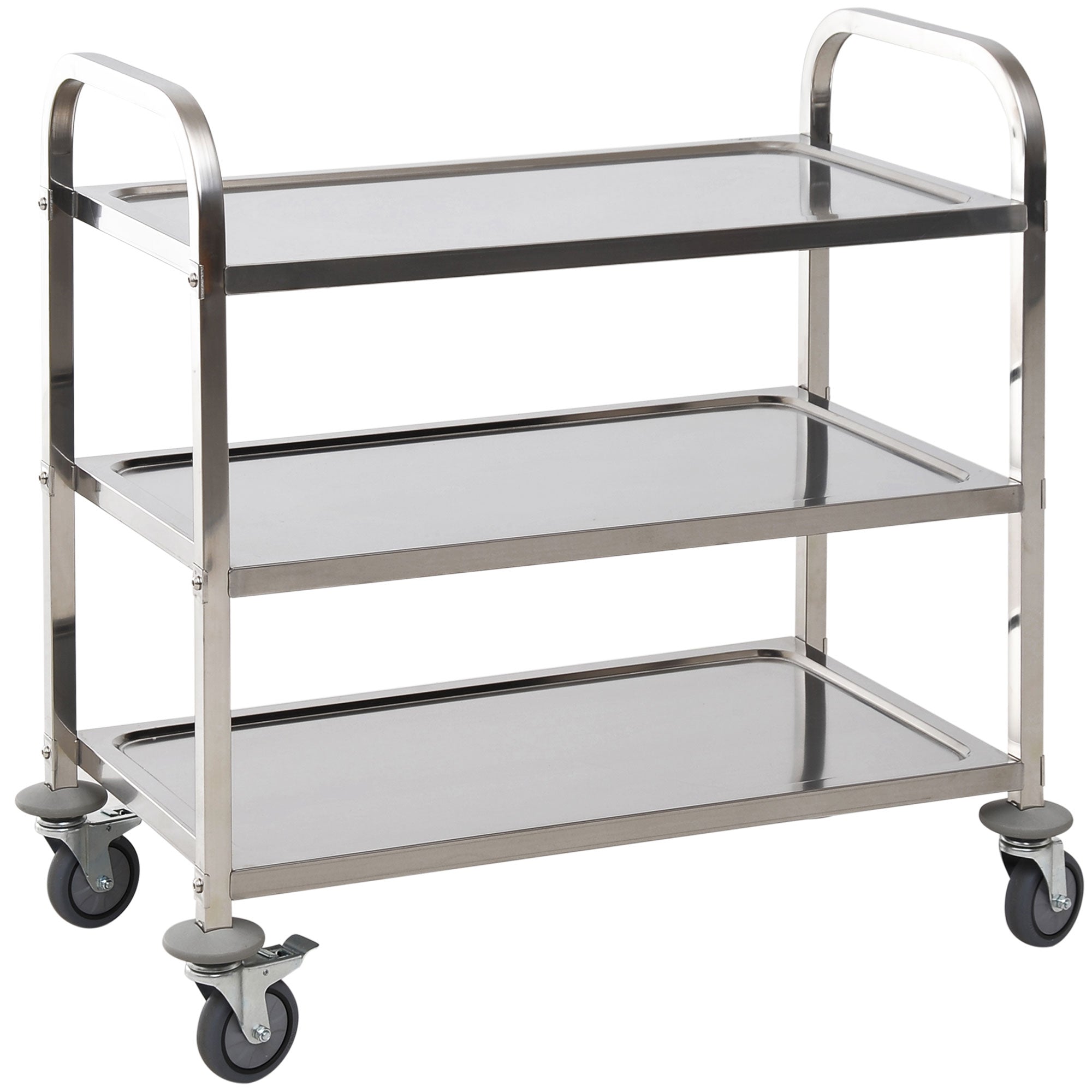 Easycomfort Carrello da Cucina 3 Ripiani Aperti 4 Ruote Omnidirezionali with 2 Freni Cuscinetti Anti-Collisione in Acciaio Inossidabile 430 Argento 85x45x90cm
