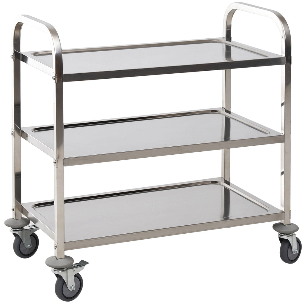 Easycomfort Carrello da Cucina 3 Ripiani Aperti 4 Ruote Omnidirezionali with 2 Freni Cuscinetti Anti-Collisione in Acciaio Inossidabile 430 Argento 85x45x90cm