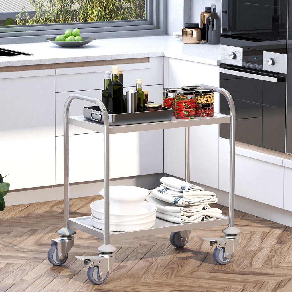 Easycomfort Carrello da Cucina 2 Ripiani with Ruote in Acciaio Inox 71x41x81cm, Argento