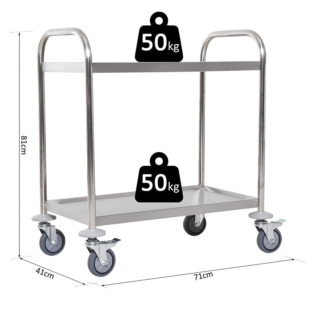 Easycomfort Carrello da Cucina 2 Ripiani with Ruote in Acciaio Inox 71x41x81cm, Argento