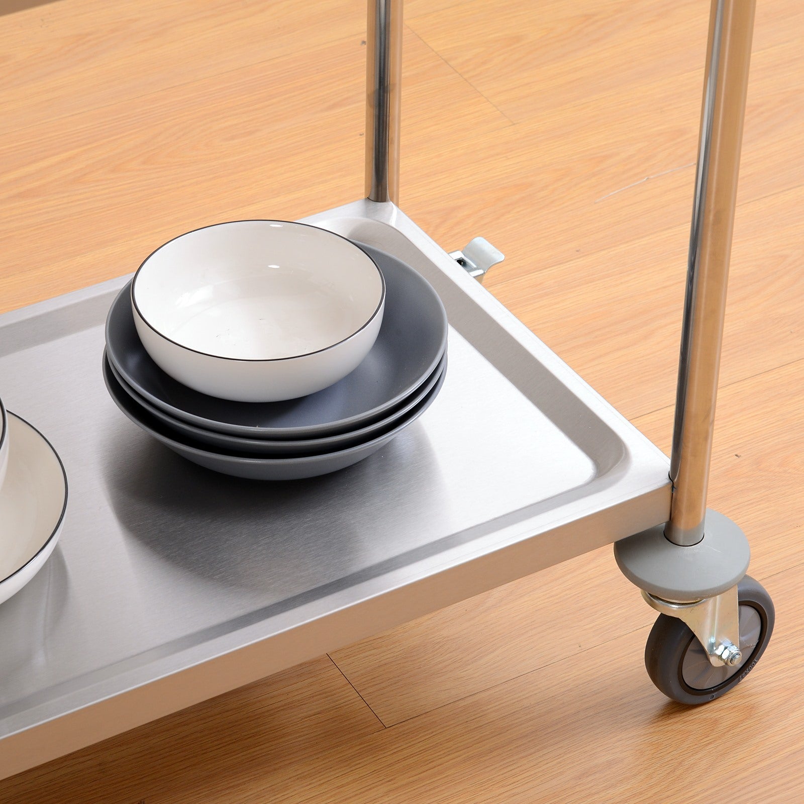 Easycomfort Carrello da Cucina 2 Ripiani with Ruote in Acciaio Inox 71x41x81cm, Argento