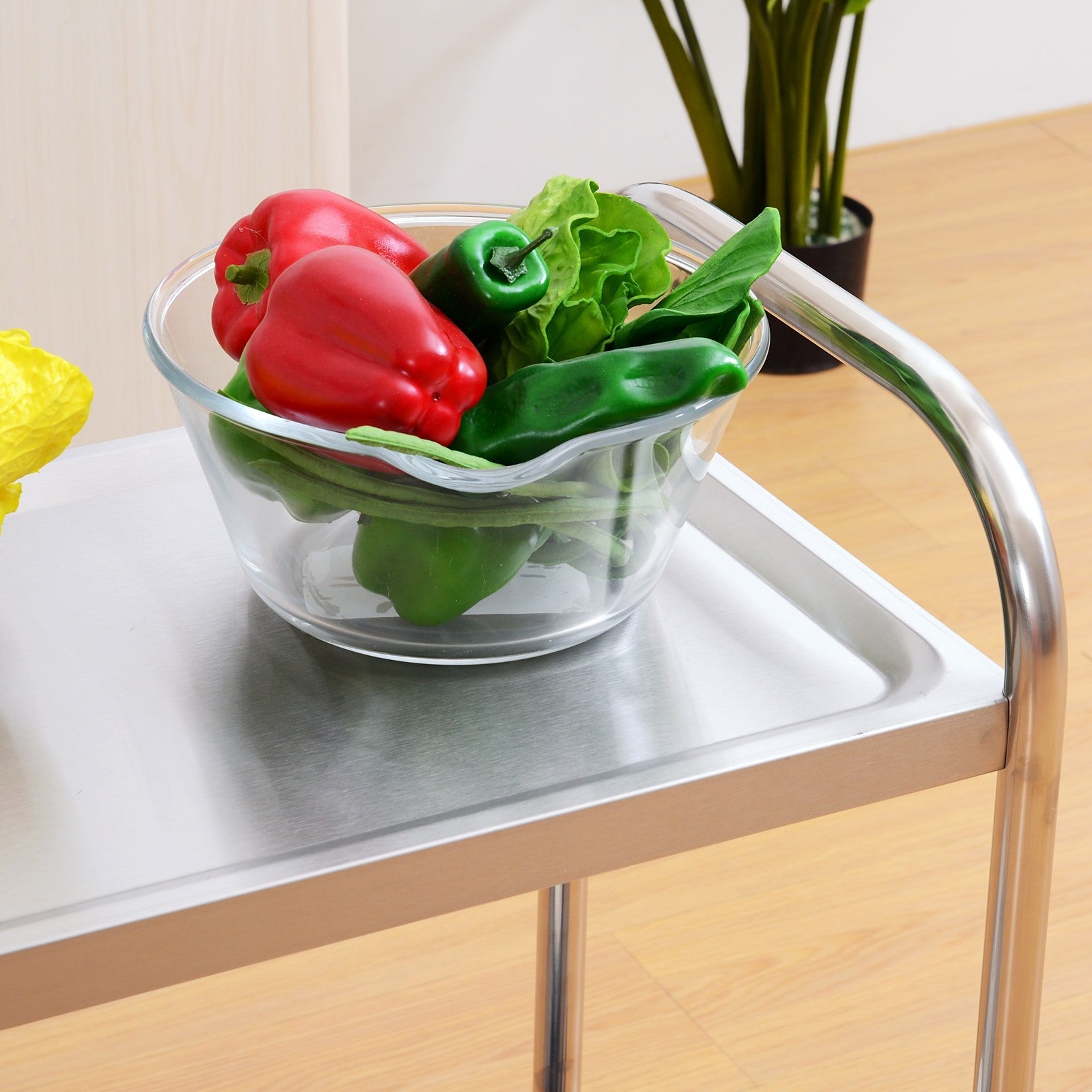 Easycomfort Carrello da Cucina 2 Ripiani with Ruote in Acciaio Inox 71x41x81cm, Argento
