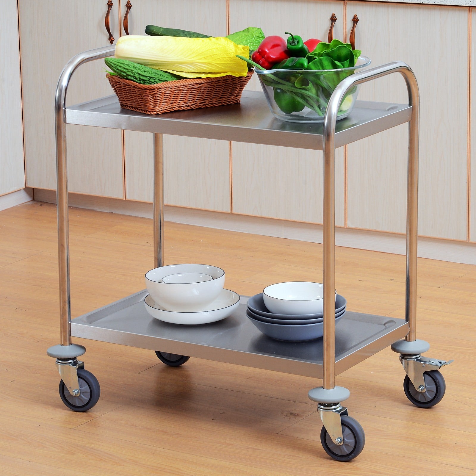 Easycomfort Carrello da Cucina 2 Ripiani with Ruote in Acciaio Inox 71x41x81cm, Argento
