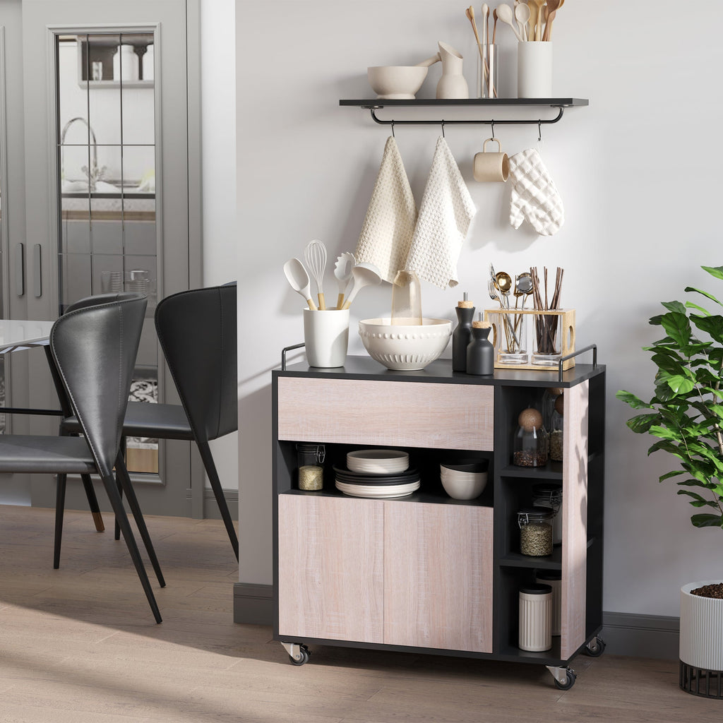 Easycomfort Carrello da Cucina Multiuso Moderno with Ruote Cassetto Anta in Legno Rovere, 76,5x40x82cm