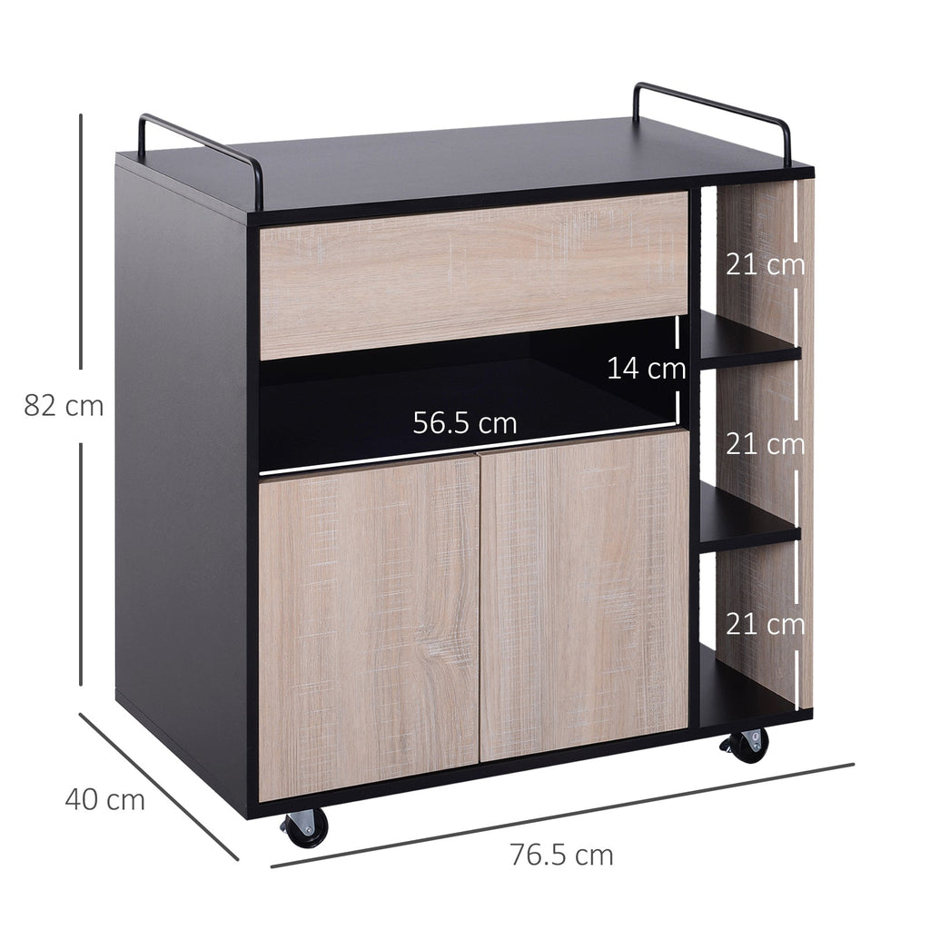 Easycomfort Carrello da Cucina Multiuso Moderno with Ruote Cassetto Anta in Legno Rovere, 76,5x40x82cm