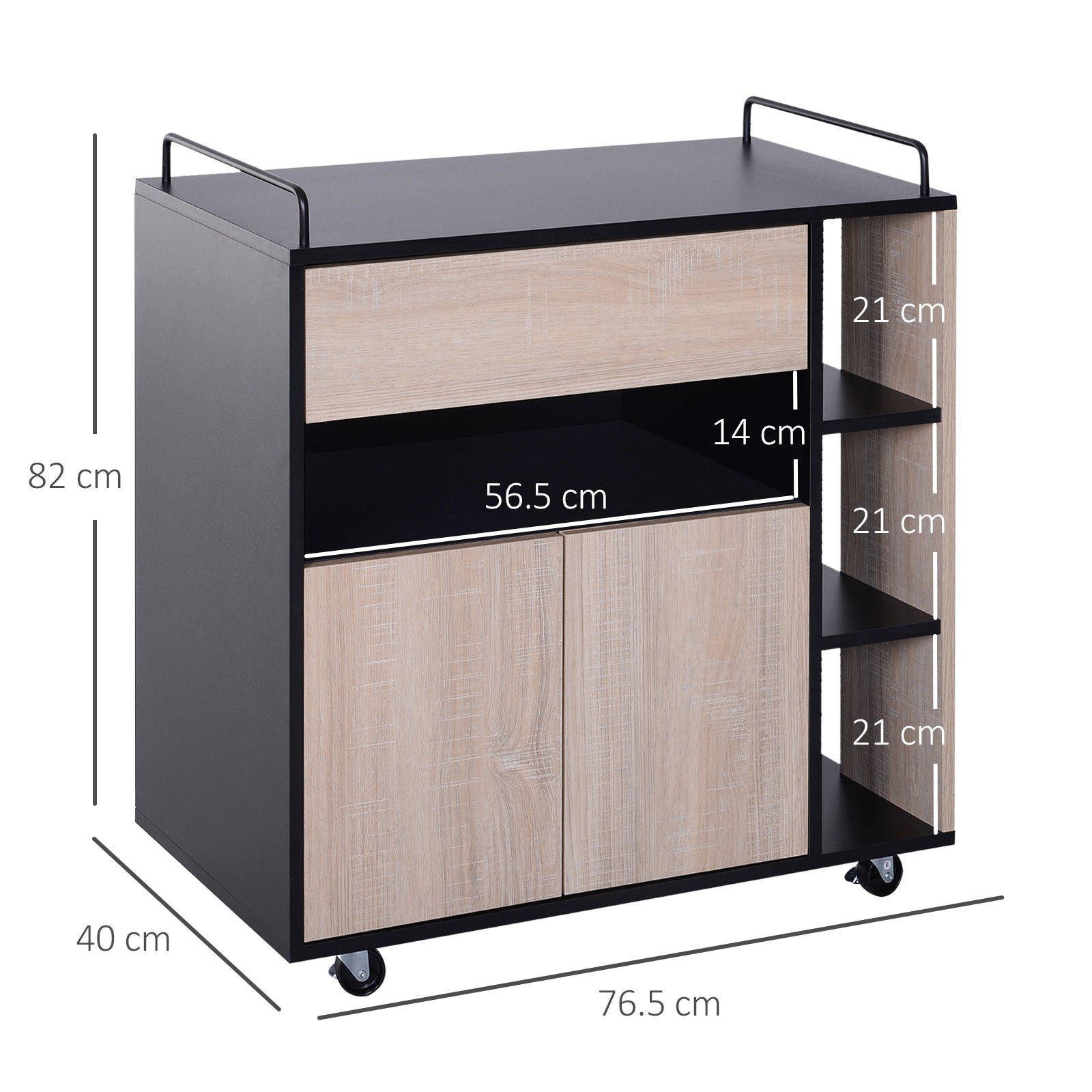 Easycomfort Carrello da Cucina Multiuso Moderno with Ruote Cassetto Anta in Legno Rovere, 76,5x40x82cm