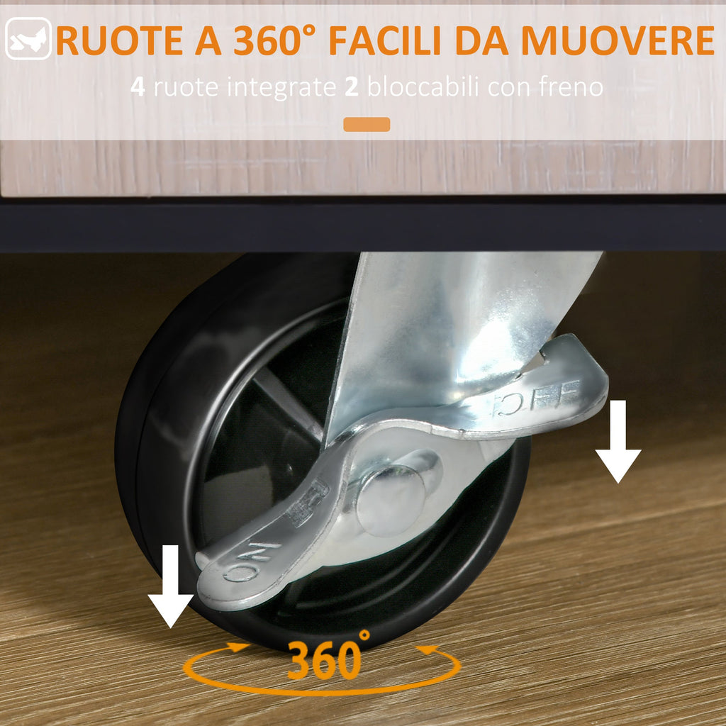 Easycomfort Carrello da Cucina Multiuso Moderno with Ruote Cassetto Anta in Legno Rovere, 76,5x40x82cm