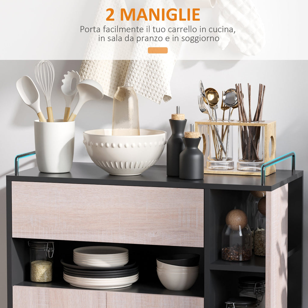 Easycomfort Carrello da Cucina Multiuso Moderno with Ruote Cassetto Anta in Legno Rovere, 76,5x40x82cm
