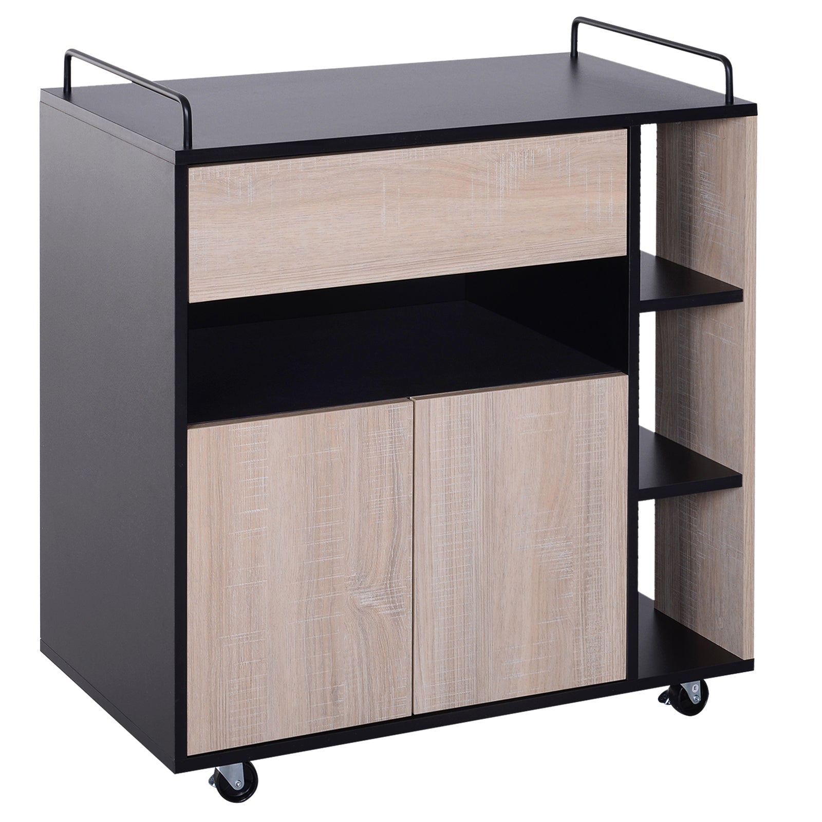 Easycomfort Carrello da Cucina Multiuso Moderno with Ruote Cassetto Anta in Legno Rovere, 76,5x40x82cm