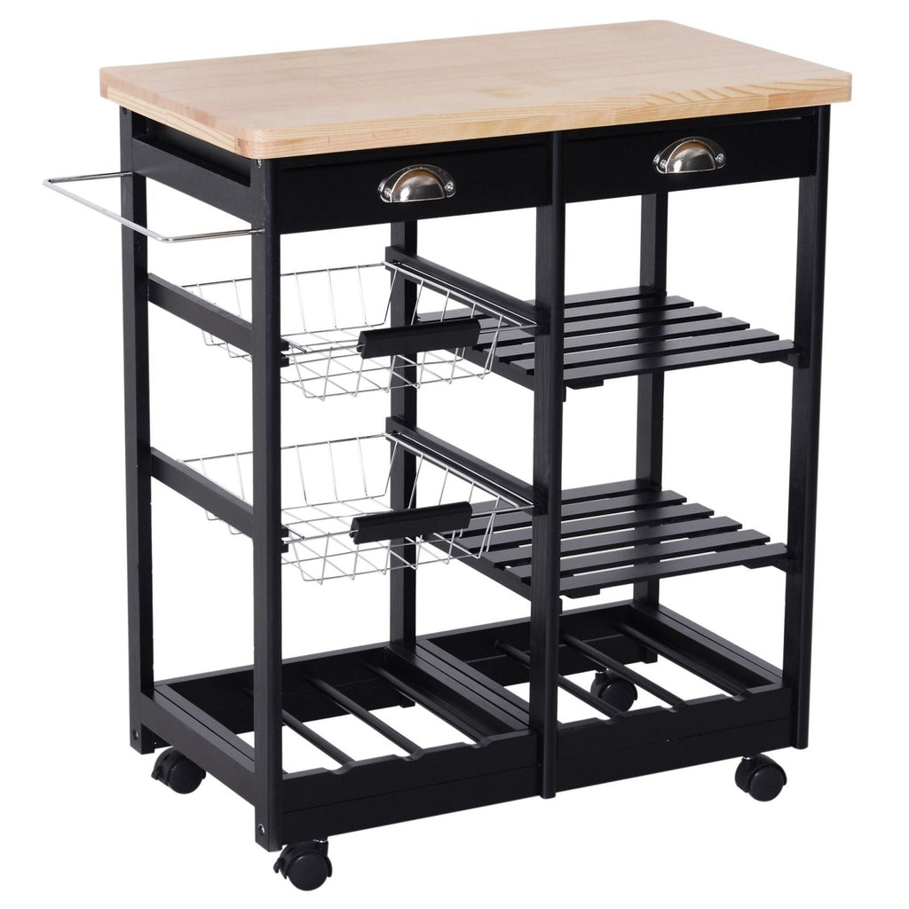 Easycomfort Carrello da Cucina Multiuso in Legno di Pino 74 x 37 x 75cm black