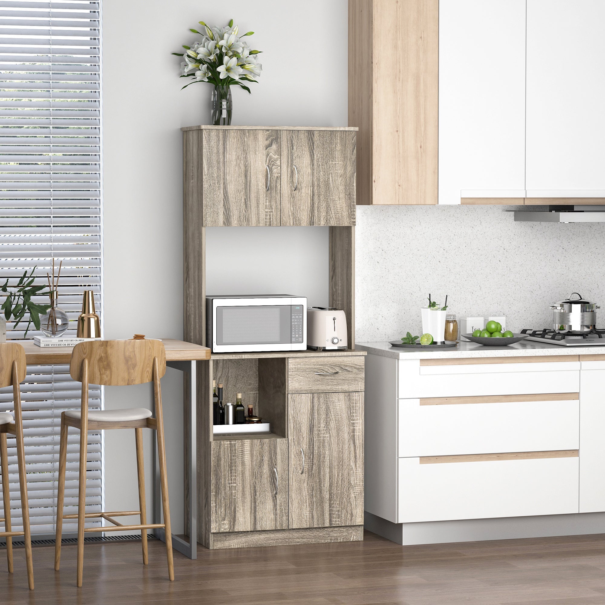 Easycomfort Credenza Moderna per Cucina o Sala da Pranzo, Mobile Buffet with Armadietti e Cassetti in Legno, Grigio, 71x41x178cm