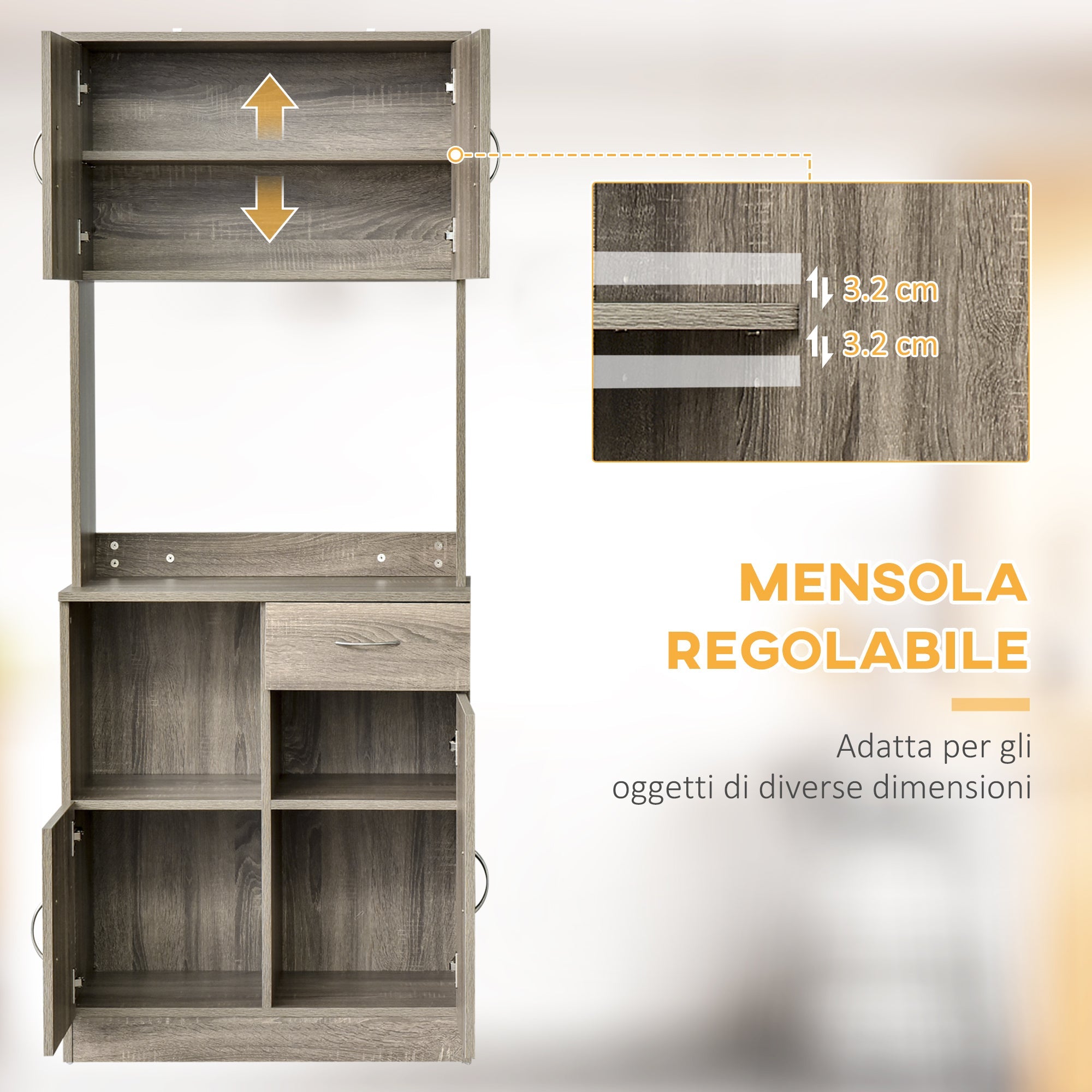Easycomfort Credenza Moderna per Cucina o Sala da Pranzo, Mobile Buffet with Armadietti e Cassetti in Legno, Grigio, 71x41x178cm