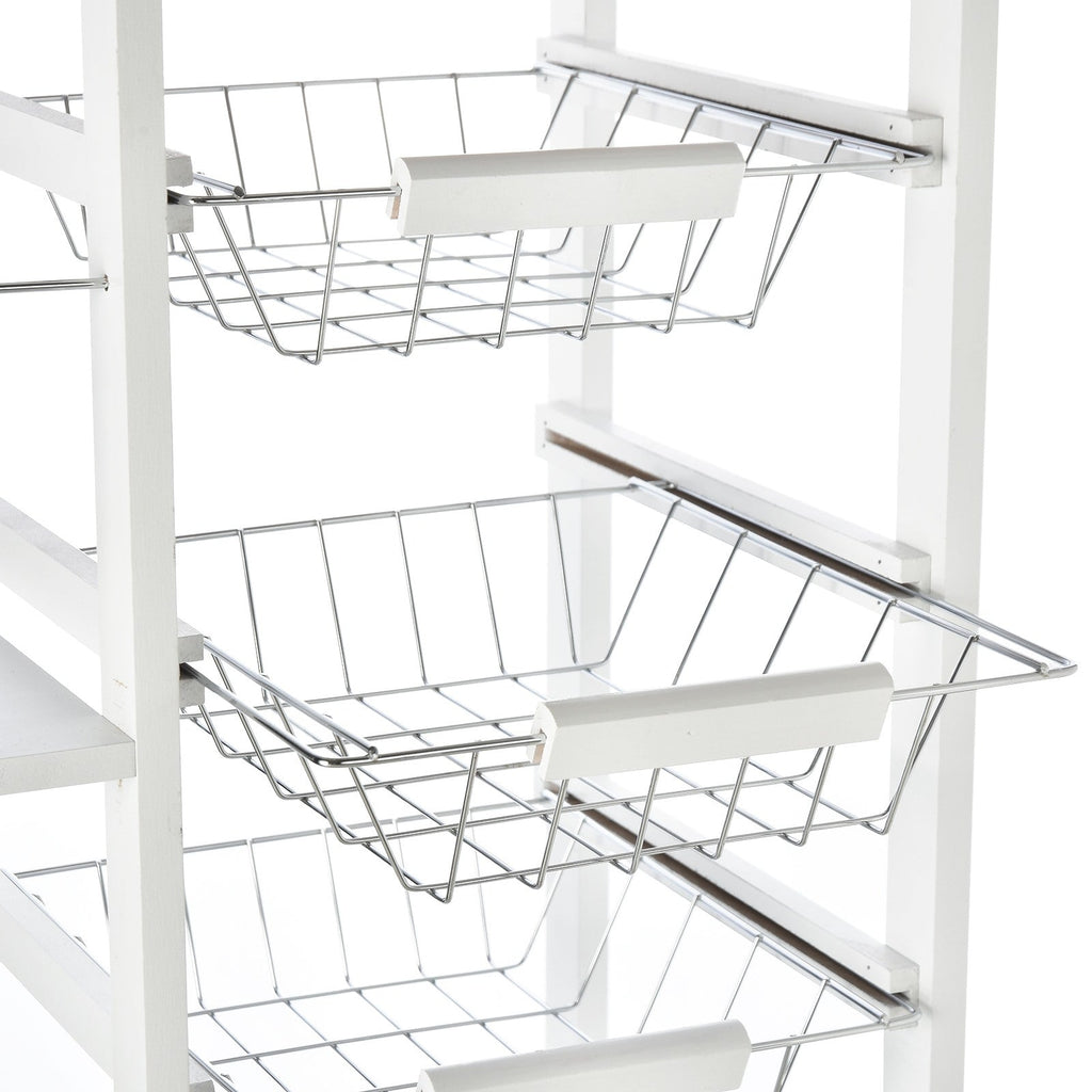 Easycomfort Carrello da Cucina Salvaspazio in Legno white, Portavivande with 1 Piano di Lavoro 1 Cassetto e 4 Cestelli Metallici, 47x37x83cm